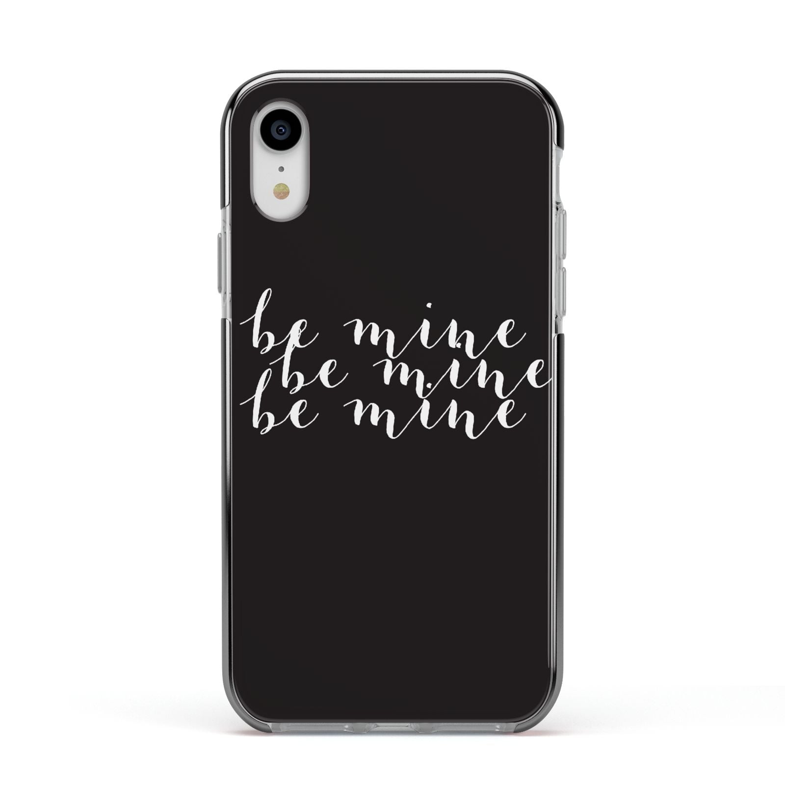 Valentines Be Mine Text Apple iPhone XR Impact Case Black Edge on Silver Phone