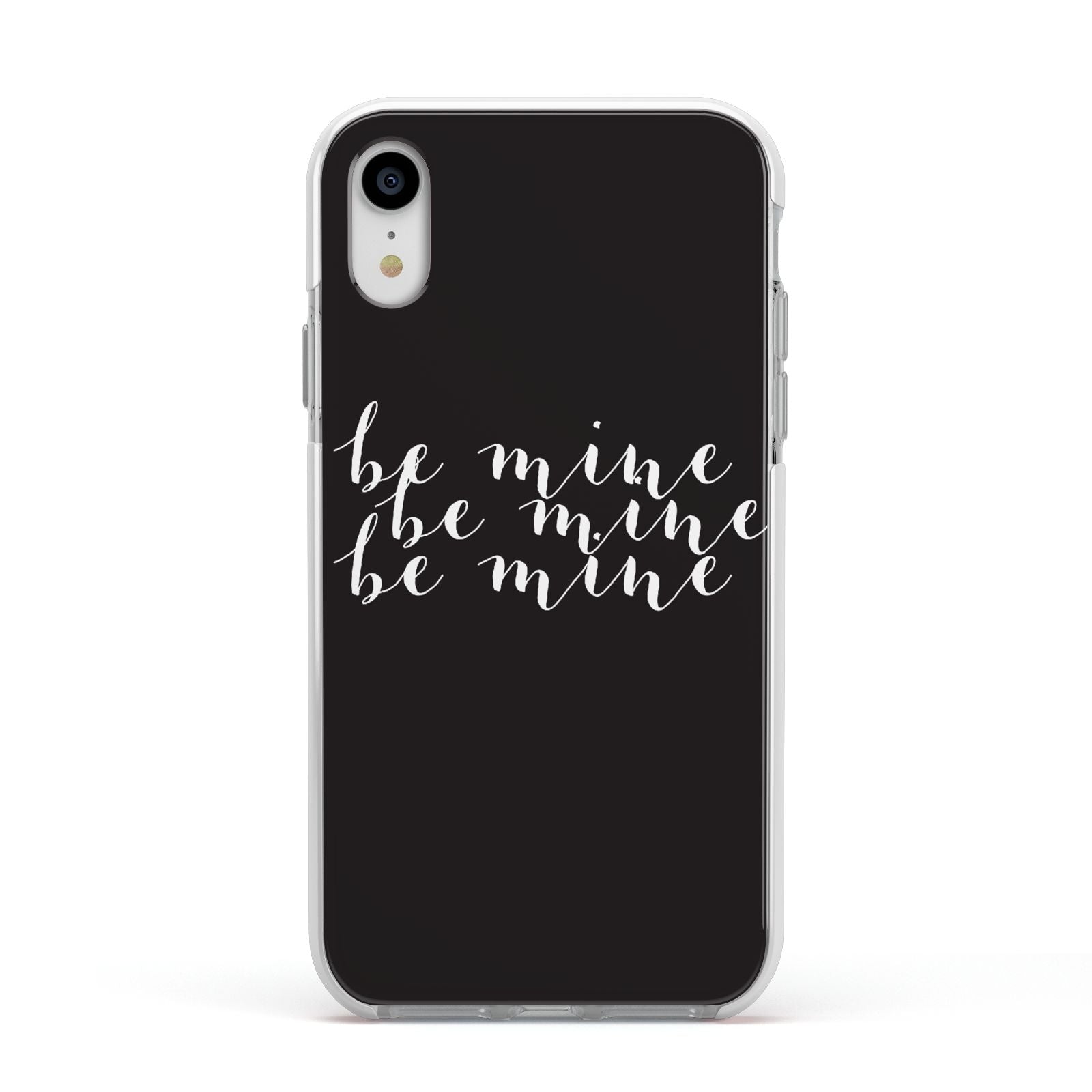 Valentines Be Mine Text Apple iPhone XR Impact Case White Edge on Silver Phone