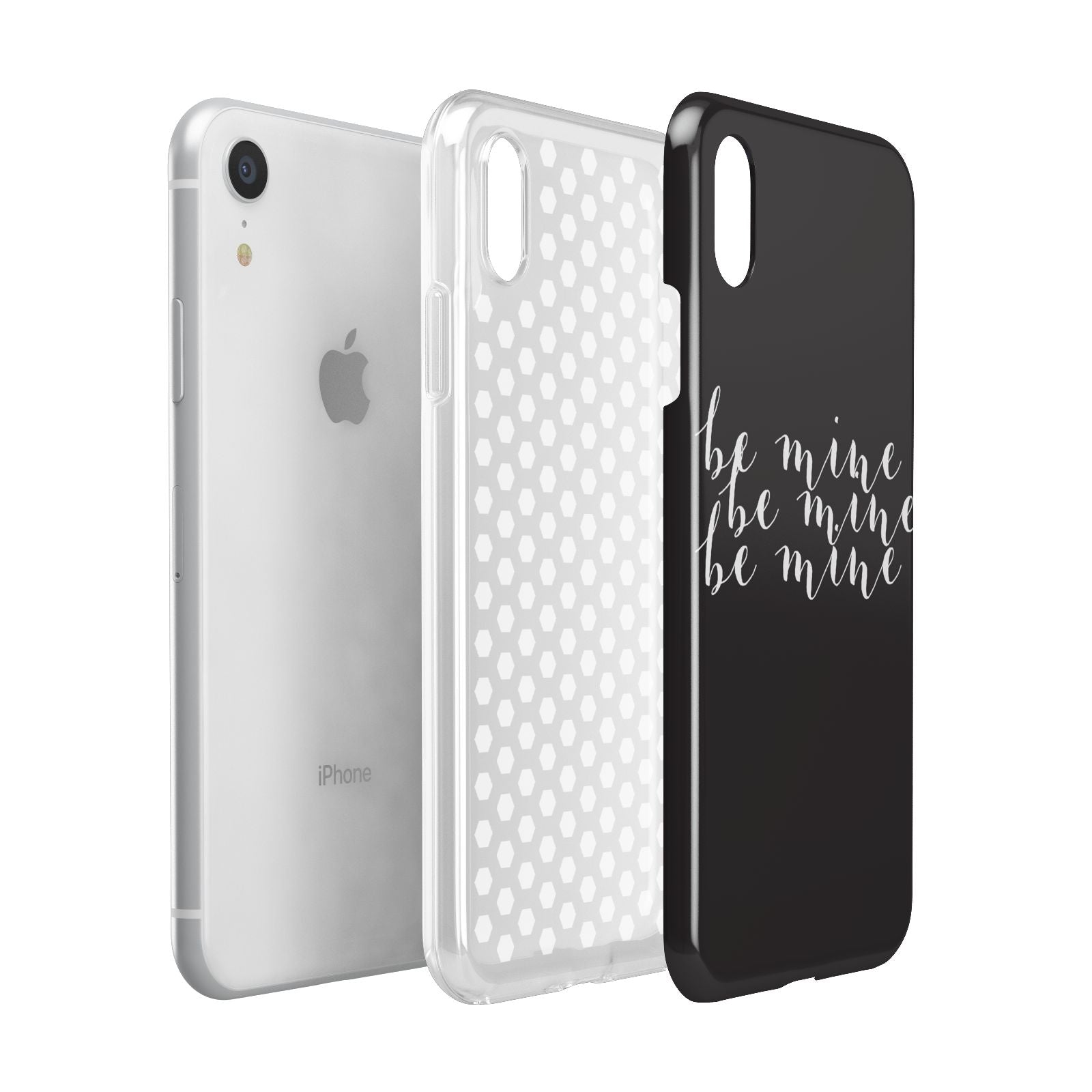 Valentines Be Mine Text Apple iPhone XR White 3D Tough Case Expanded view