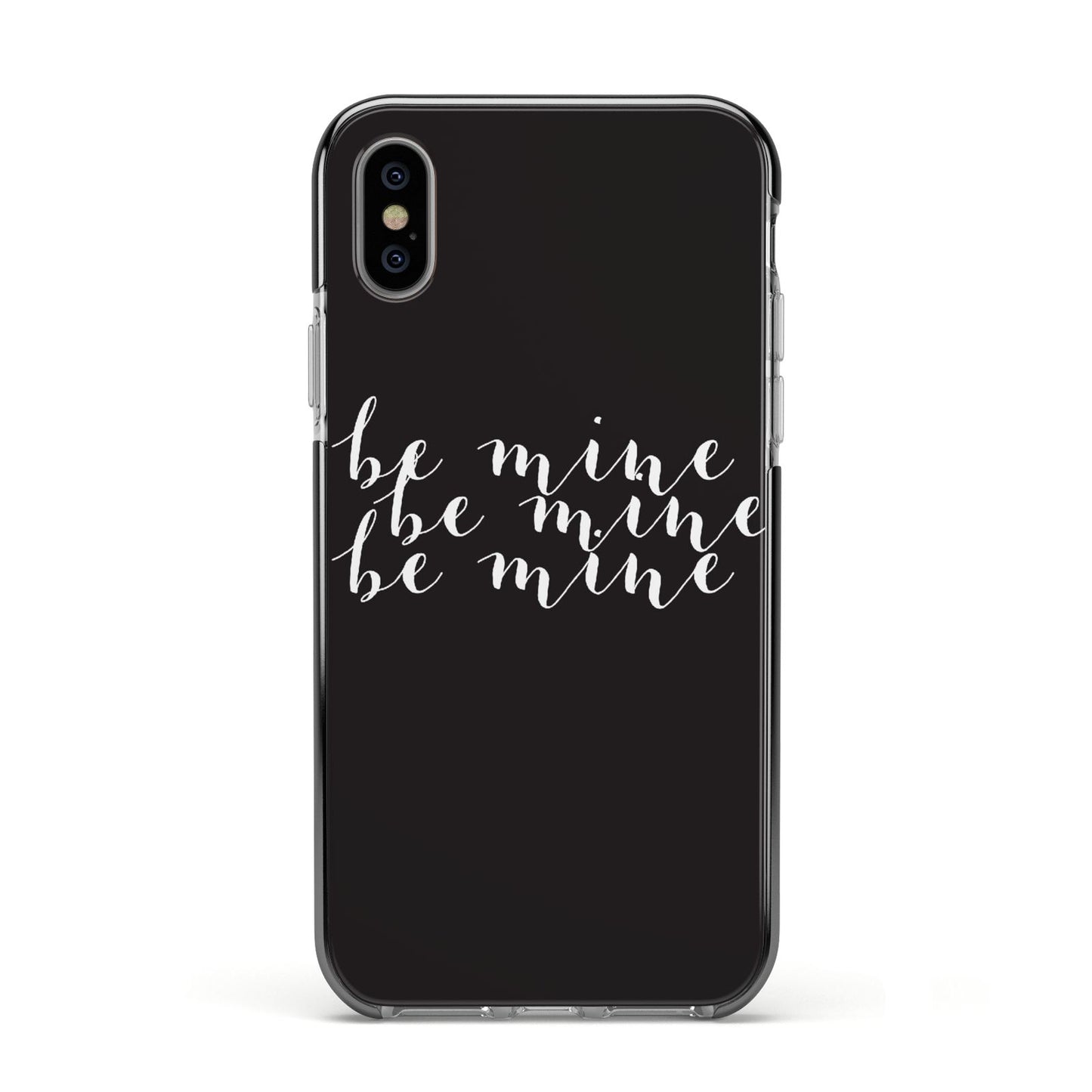 Valentines Be Mine Text Apple iPhone Xs Impact Case Black Edge on Silver Phone