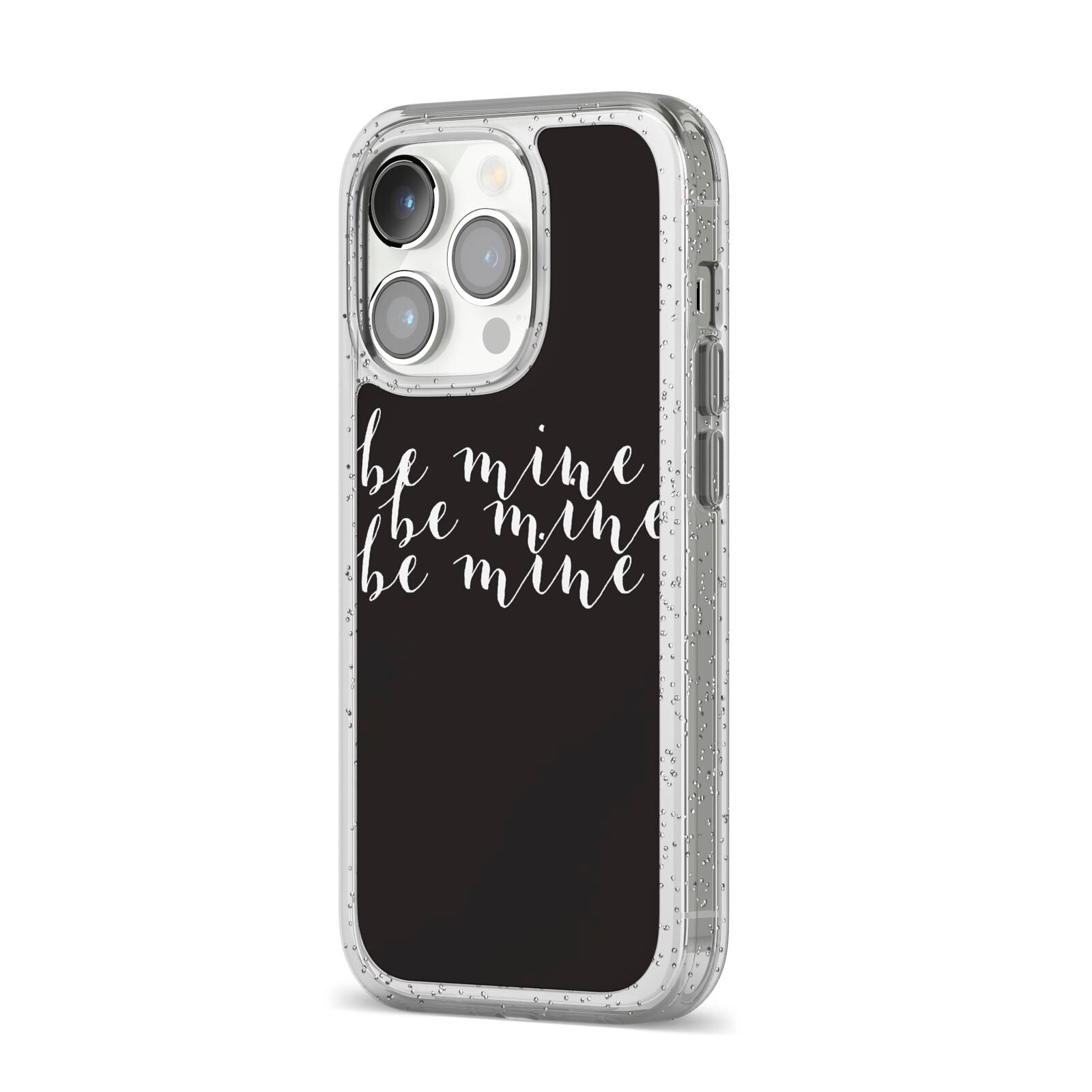 Valentines Be Mine Text iPhone 14 Pro Glitter Tough Case Silver Angled Image