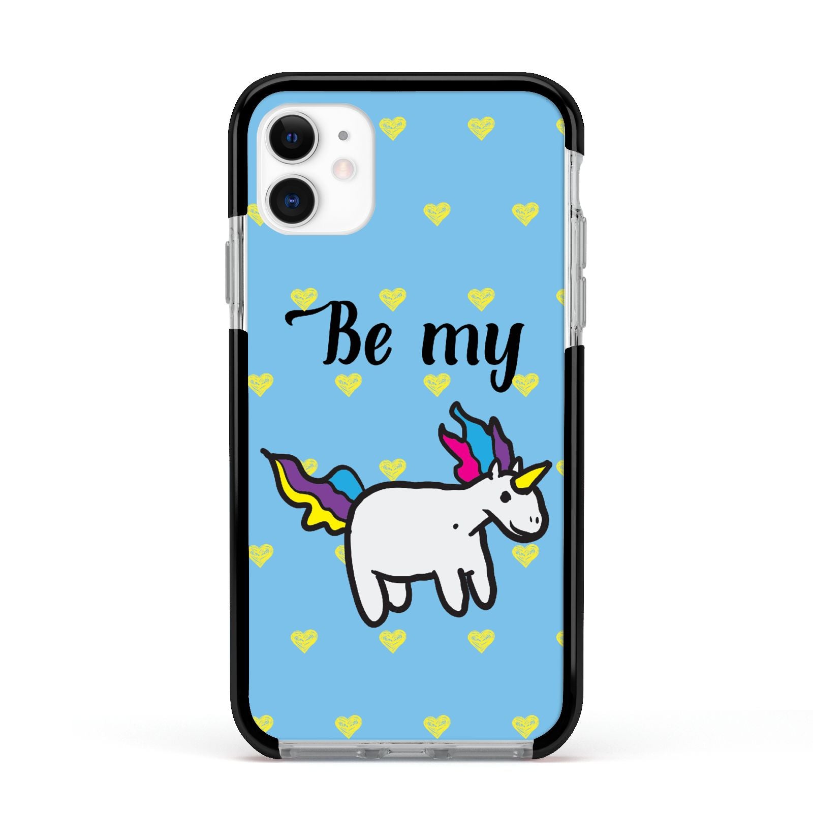 Valentines Be My Unicorn Apple iPhone 11 in White with Black Impact Case