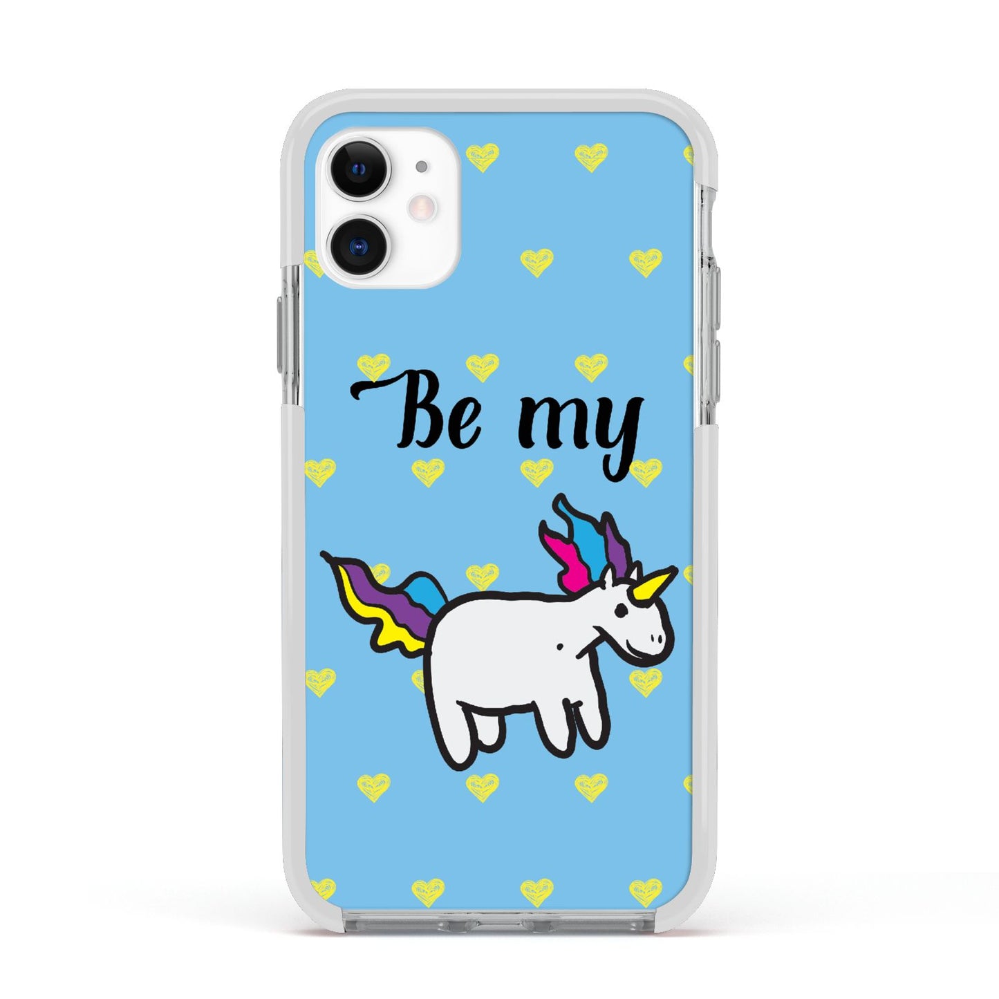 Valentines Be My Unicorn Apple iPhone 11 in White with White Impact Case