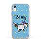 Valentines Be My Unicorn Apple iPhone XR Impact Case Pink Edge on Silver Phone