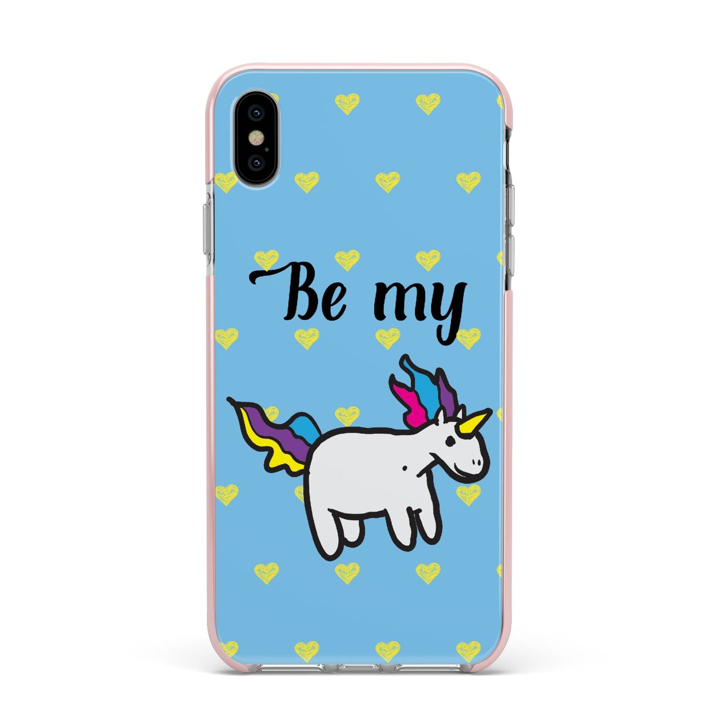 Valentines Be My Unicorn Apple iPhone Xs Max Impact Case Pink Edge on Silver Phone