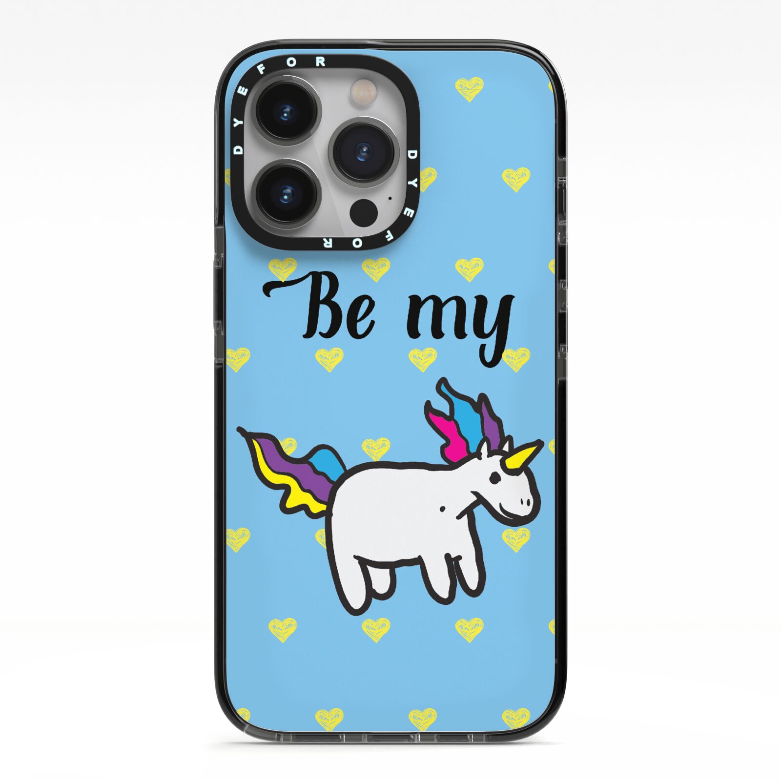 Valentines Be My Unicorn iPhone 13 Pro Black Impact Case on Silver phone