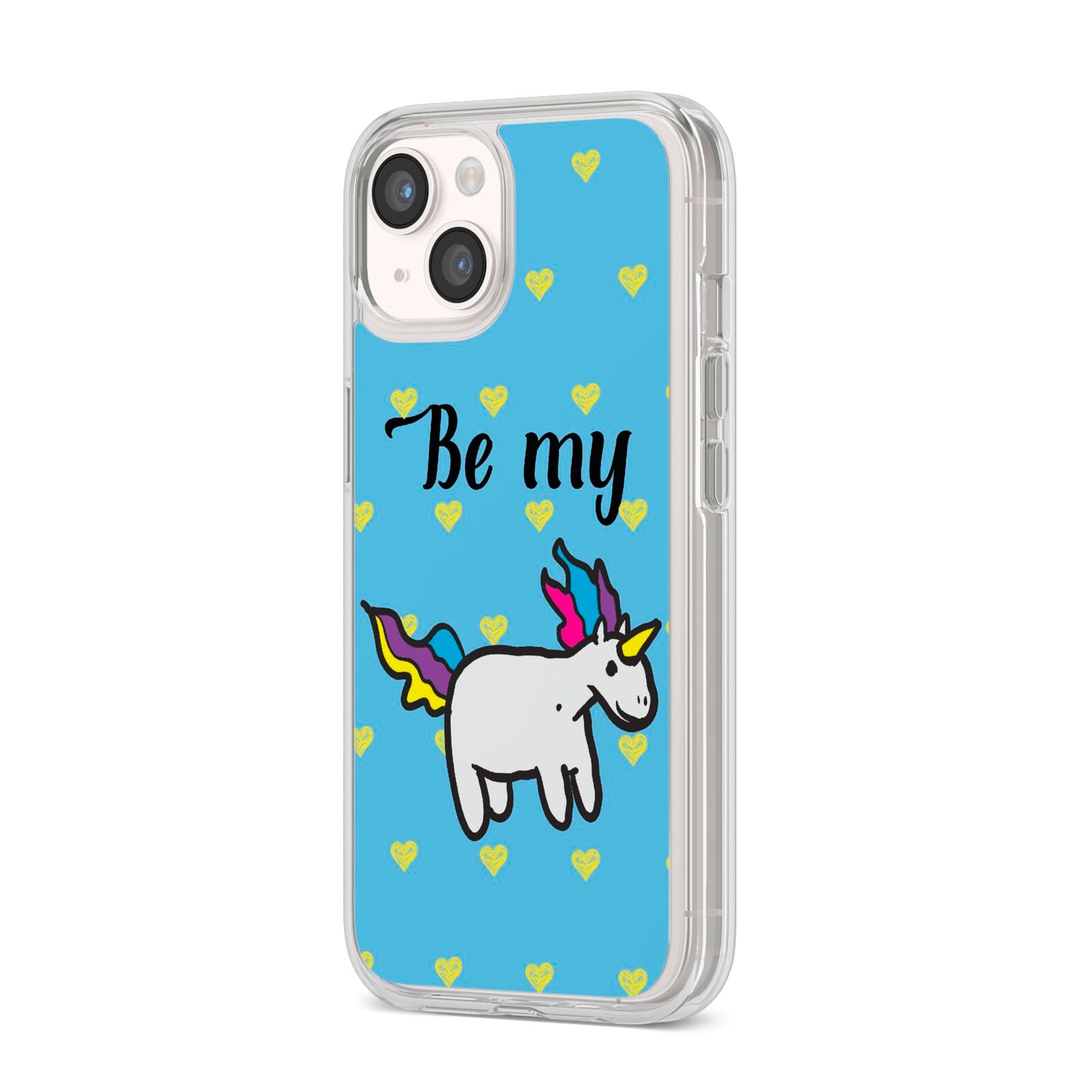 Valentines Be My Unicorn iPhone 14 Clear Tough Case Starlight Angled Image