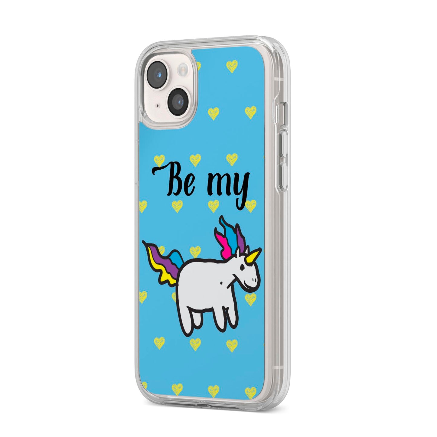 Valentines Be My Unicorn iPhone 14 Plus Clear Tough Case Starlight Angled Image