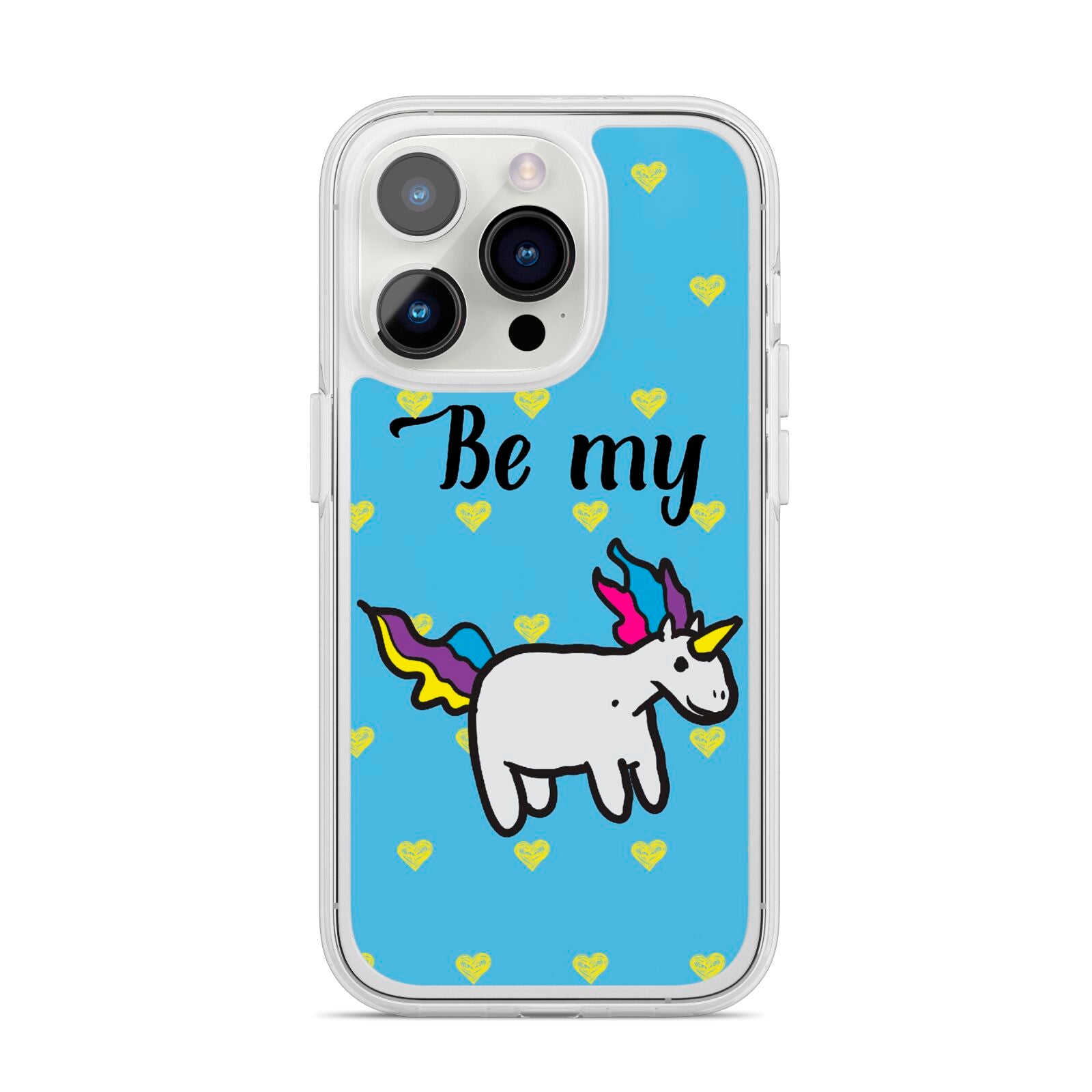 Valentines Be My Unicorn iPhone 14 Pro Clear Tough Case Silver