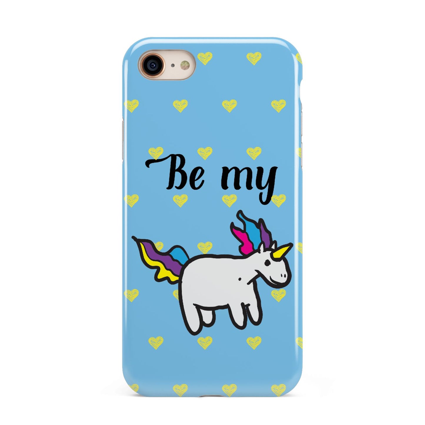 Valentines Be My Unicorn iPhone 8 3D Tough Case on Gold Phone