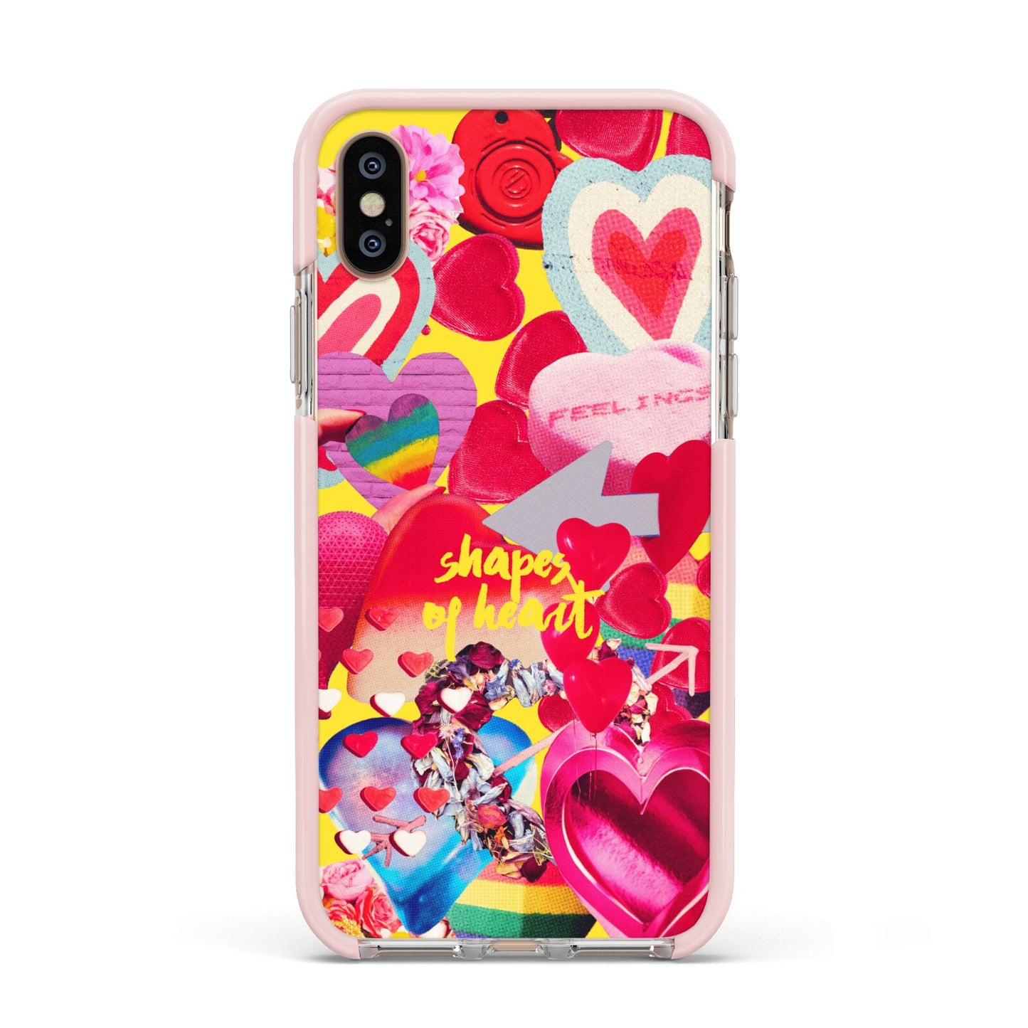 Valentines Cut Outs Apple iPhone Xs Impact Case Pink Edge on Gold Phone