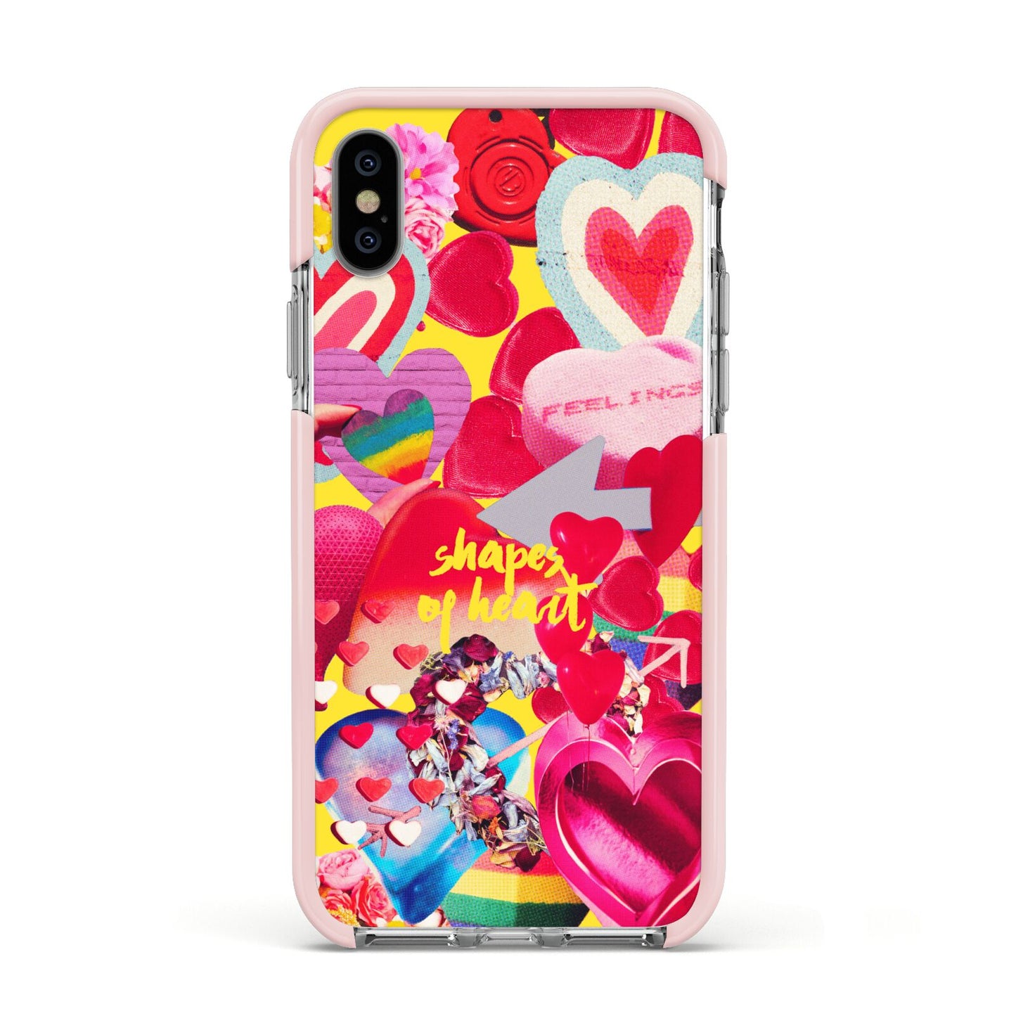 Valentines Cut Outs Apple iPhone Xs Impact Case Pink Edge on Silver Phone
