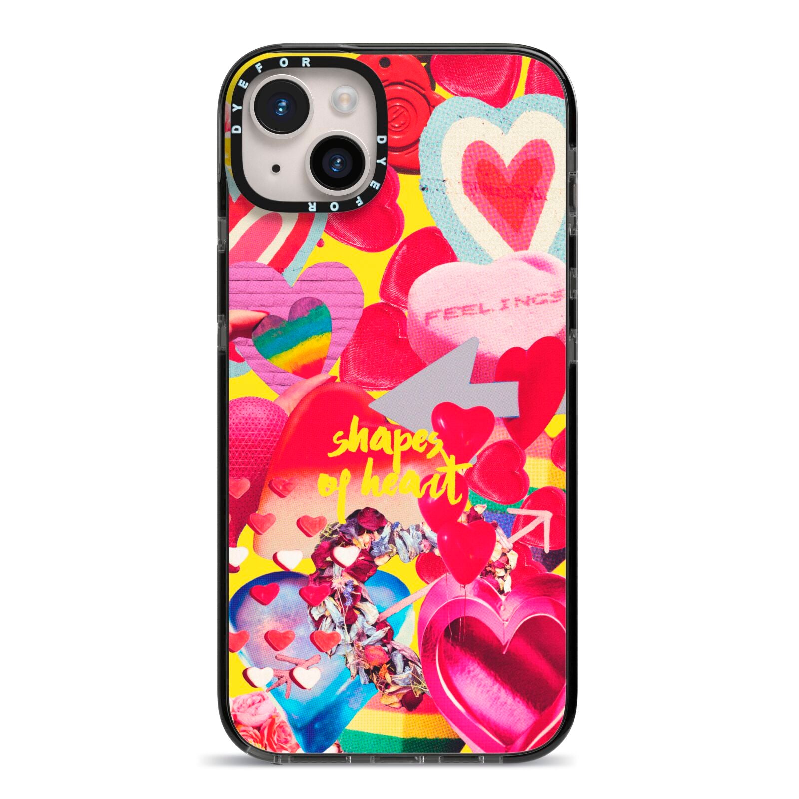 Valentines Cut Outs iPhone 14 Plus Black Impact Case on Silver phone