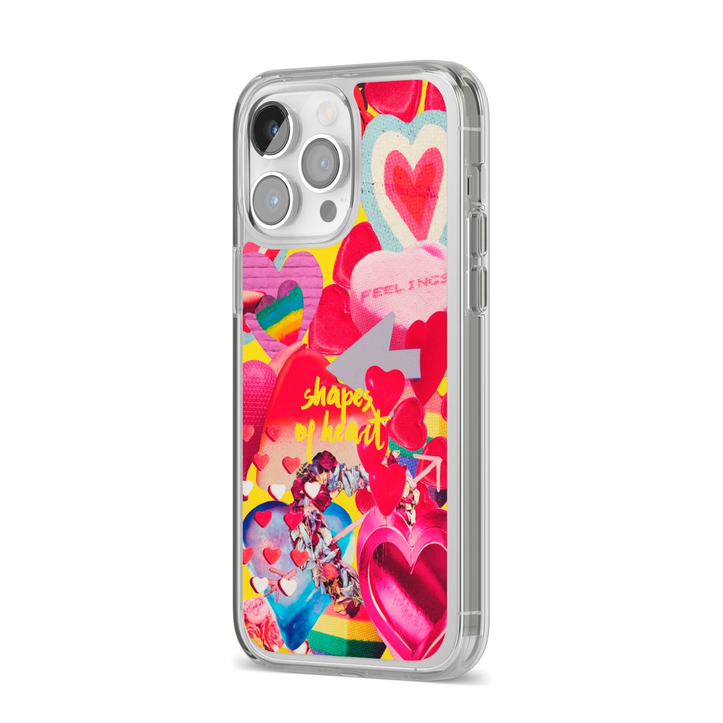 Valentines Cut Outs iPhone 14 Pro Max Clear Tough Case Silver Angled Image