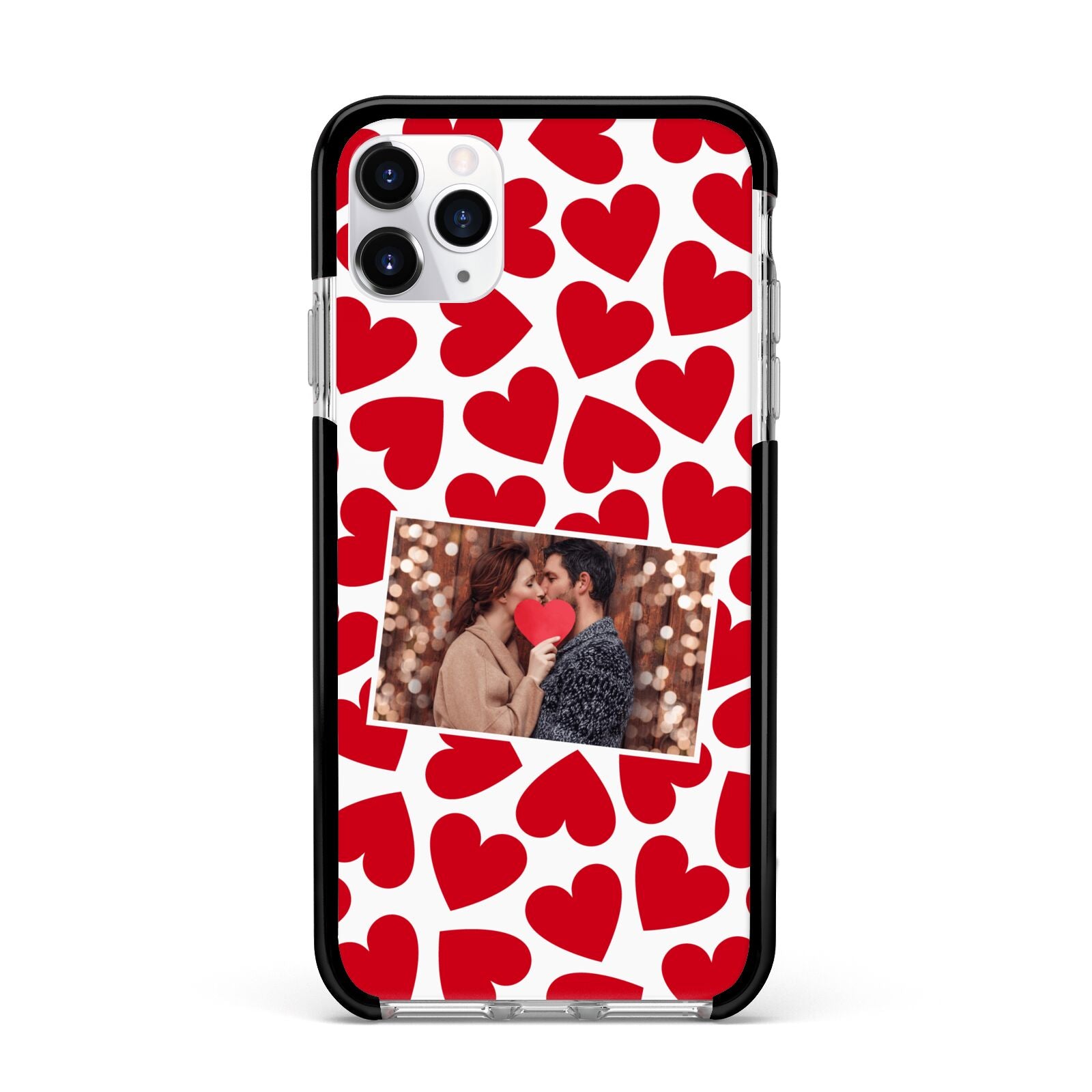 Valentines Day Heart Photo Personalised Apple iPhone 11 Pro Max in Silver with Black Impact Case