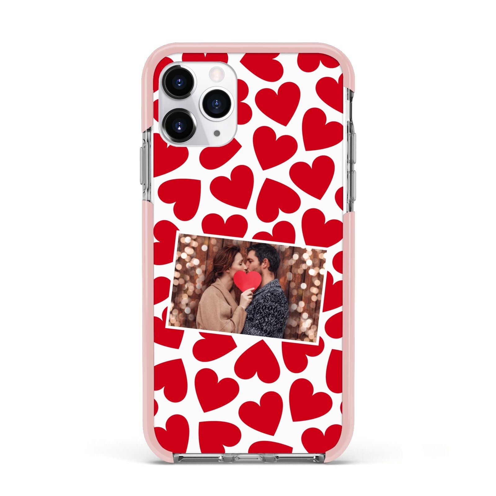 Valentines Day Heart Photo Personalised Apple iPhone 11 Pro in Silver with Pink Impact Case