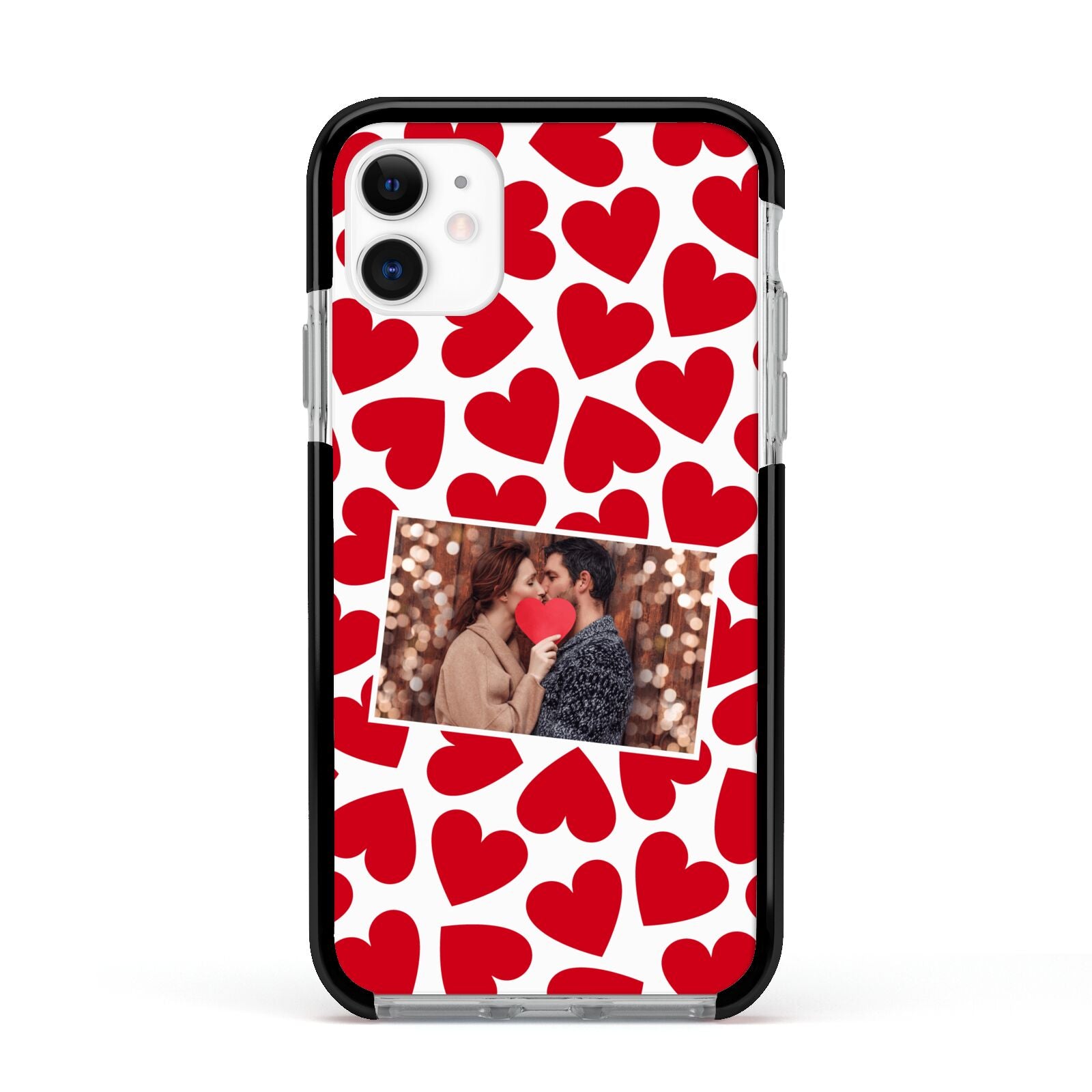 Valentines Day Heart Photo Personalised Apple iPhone 11 in White with Black Impact Case