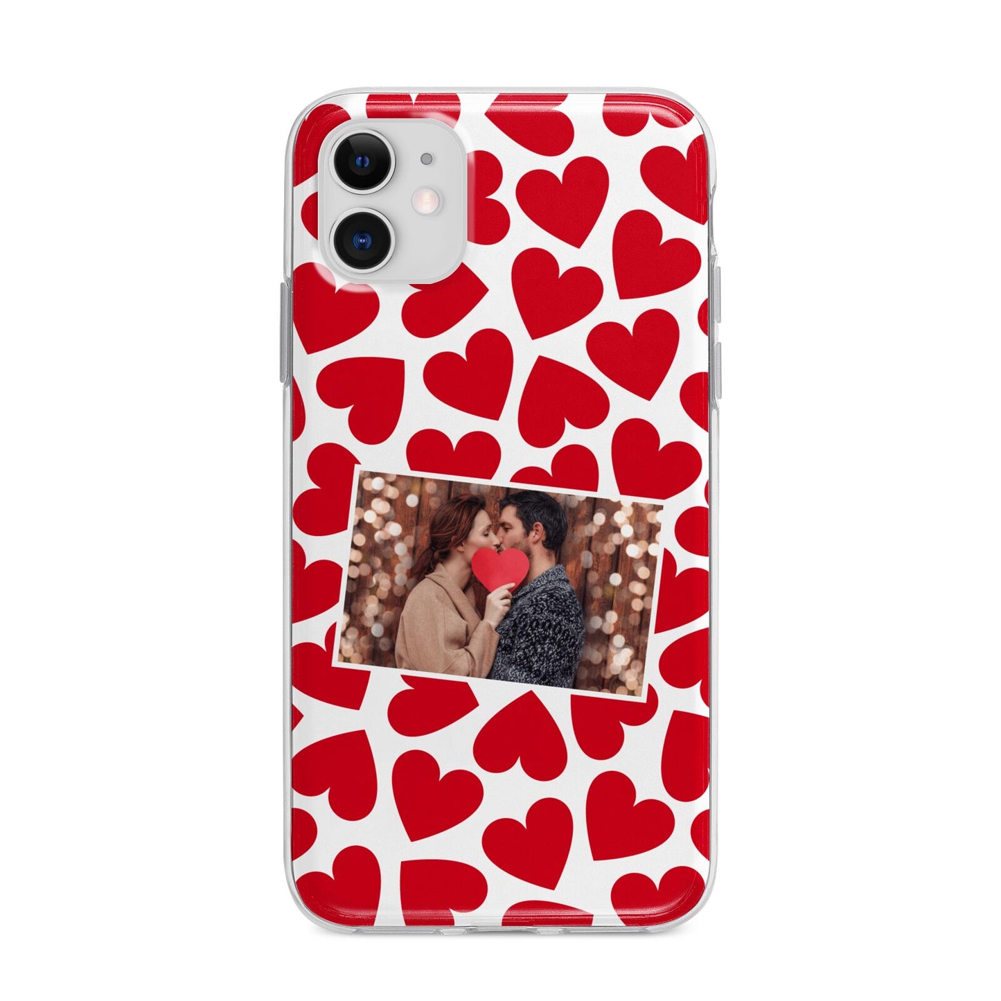 Valentines Day Heart Photo Personalised Apple iPhone 11 in White with Bumper Case