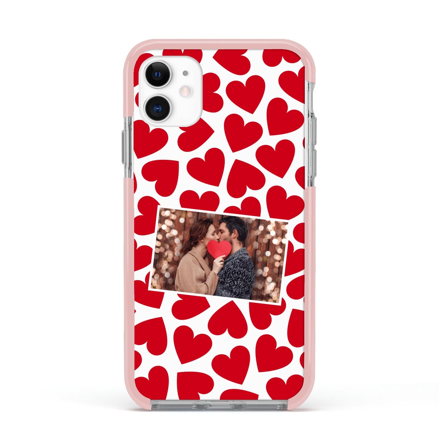 Valentines Day Heart Photo Personalised Apple iPhone 11 in White with Pink Impact Case
