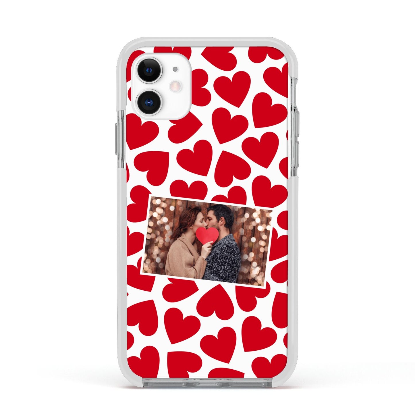 Valentines Day Heart Photo Personalised Apple iPhone 11 in White with White Impact Case