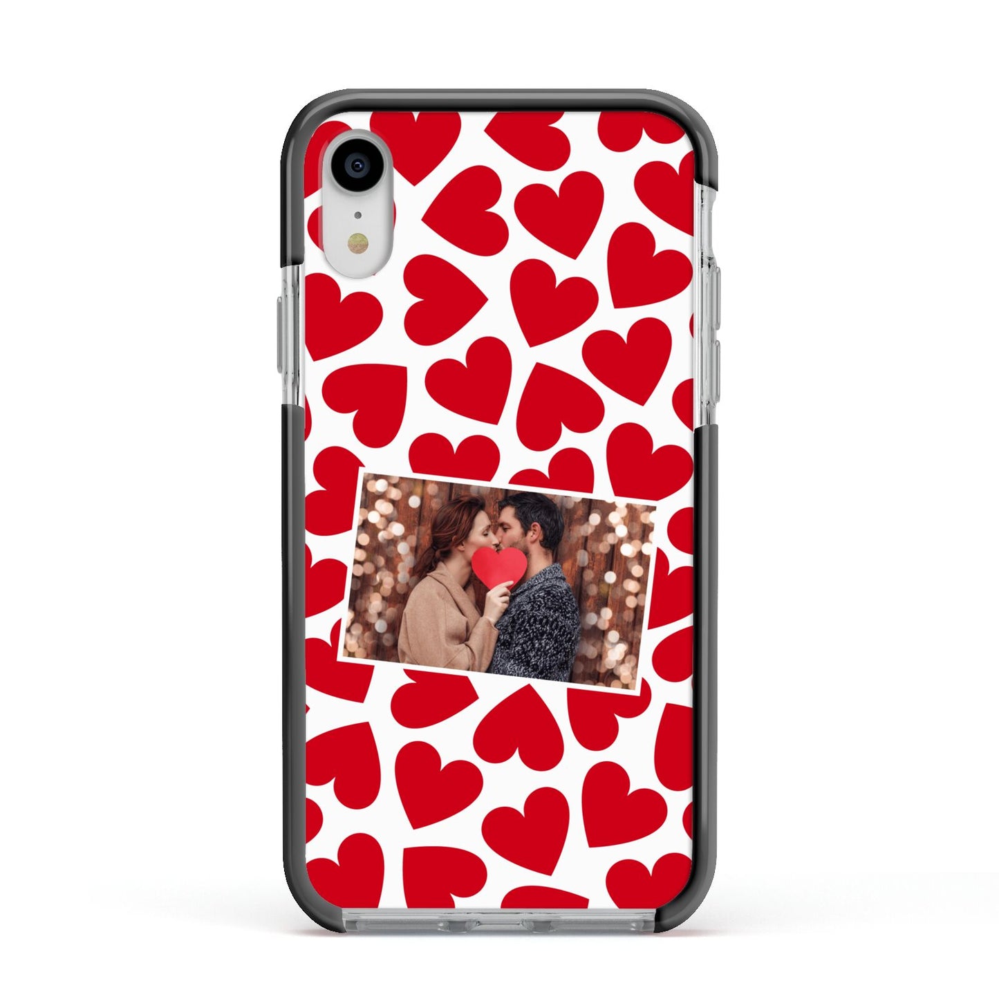 Valentines Day Heart Photo Personalised Apple iPhone XR Impact Case Black Edge on Silver Phone