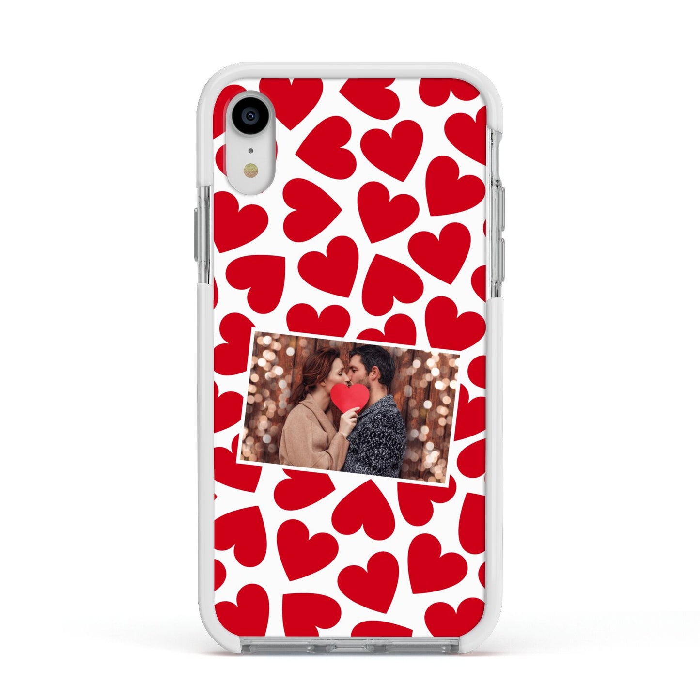 Valentines Day Heart Photo Personalised Apple iPhone XR Impact Case White Edge on Silver Phone