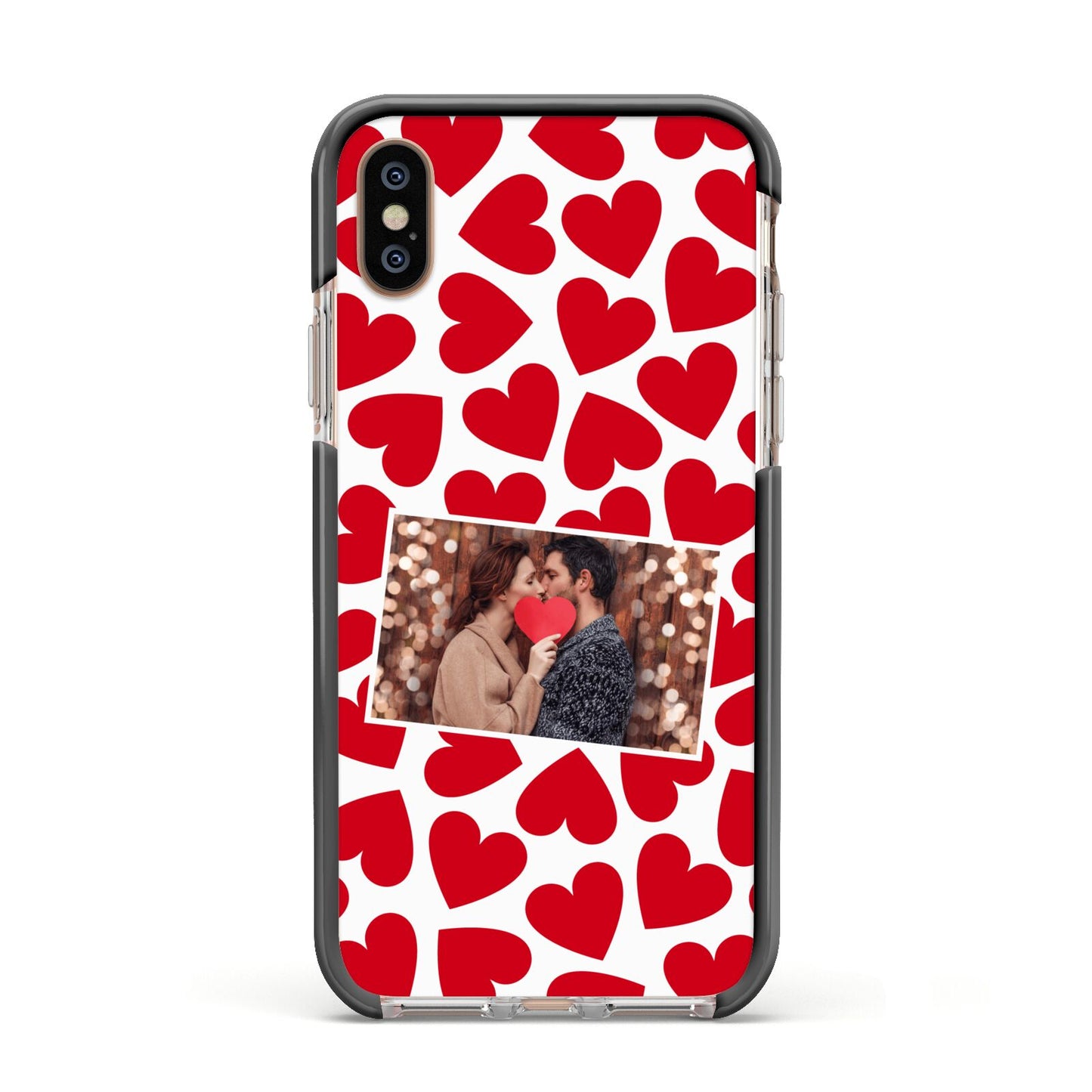 Valentines Day Heart Photo Personalised Apple iPhone Xs Impact Case Black Edge on Gold Phone