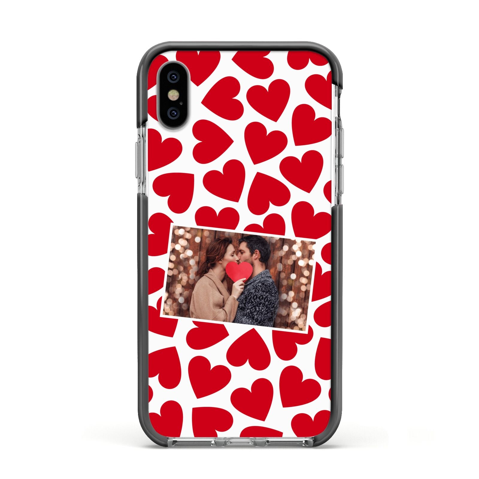 Valentines Day Heart Photo Personalised Apple iPhone Xs Impact Case Black Edge on Silver Phone