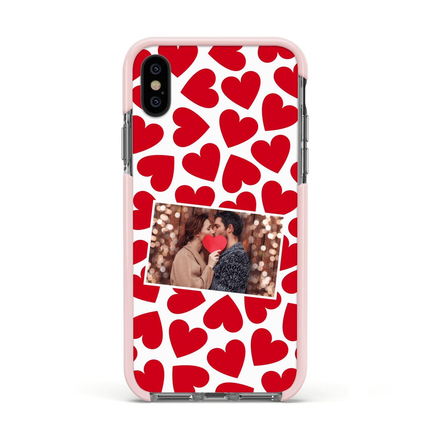 Valentines Day Heart Photo Personalised Apple iPhone Xs Impact Case Pink Edge on Black Phone