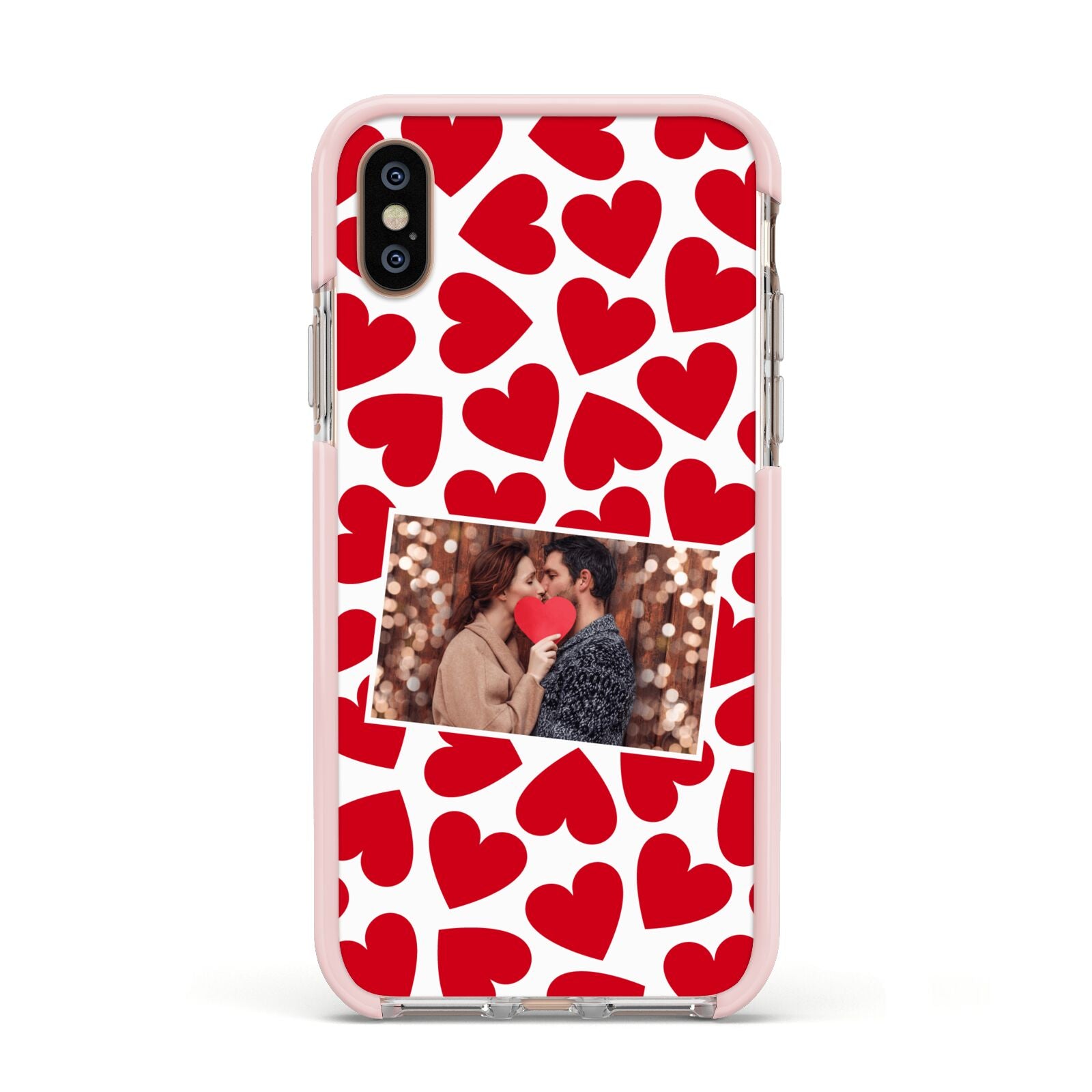 Valentines Day Heart Photo Personalised Apple iPhone Xs Impact Case Pink Edge on Gold Phone