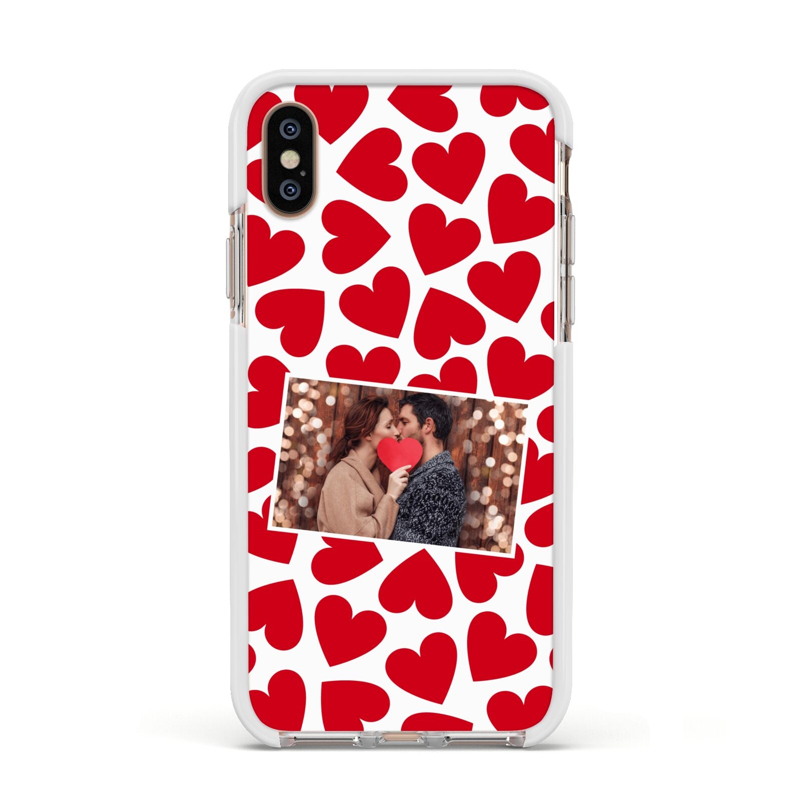Valentines Day Heart Photo Personalised Apple iPhone Xs Impact Case White Edge on Gold Phone