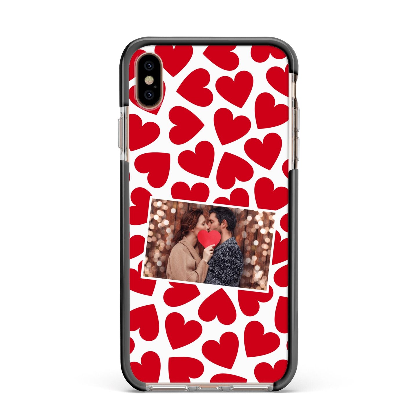 Valentines Day Heart Photo Personalised Apple iPhone Xs Max Impact Case Black Edge on Gold Phone