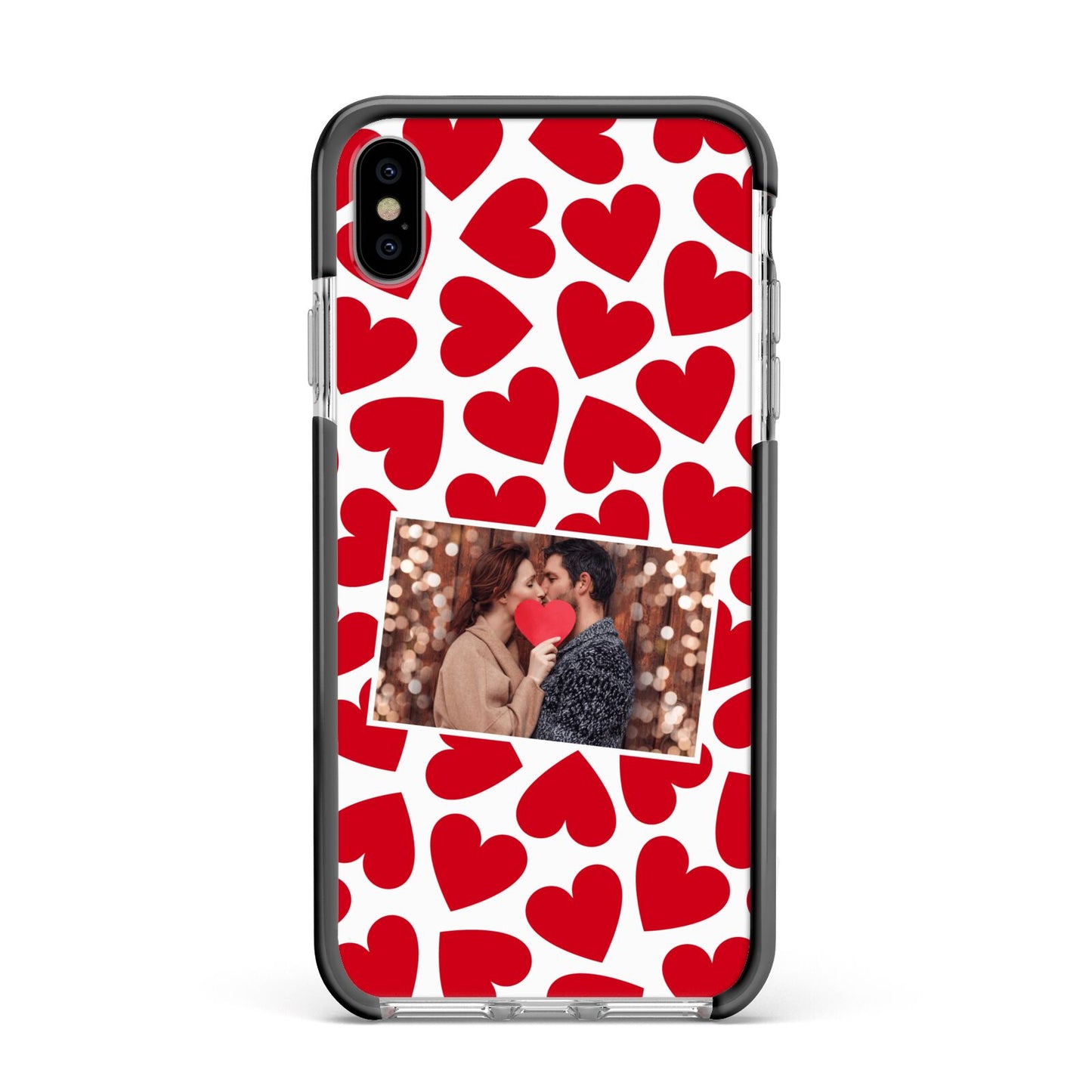 Valentines Day Heart Photo Personalised Apple iPhone Xs Max Impact Case Black Edge on Silver Phone