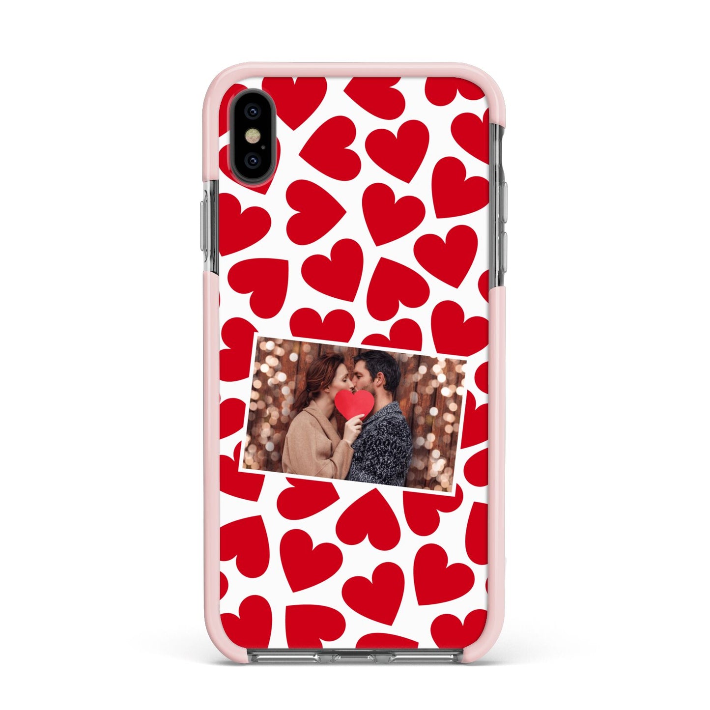 Valentines Day Heart Photo Personalised Apple iPhone Xs Max Impact Case Pink Edge on Black Phone