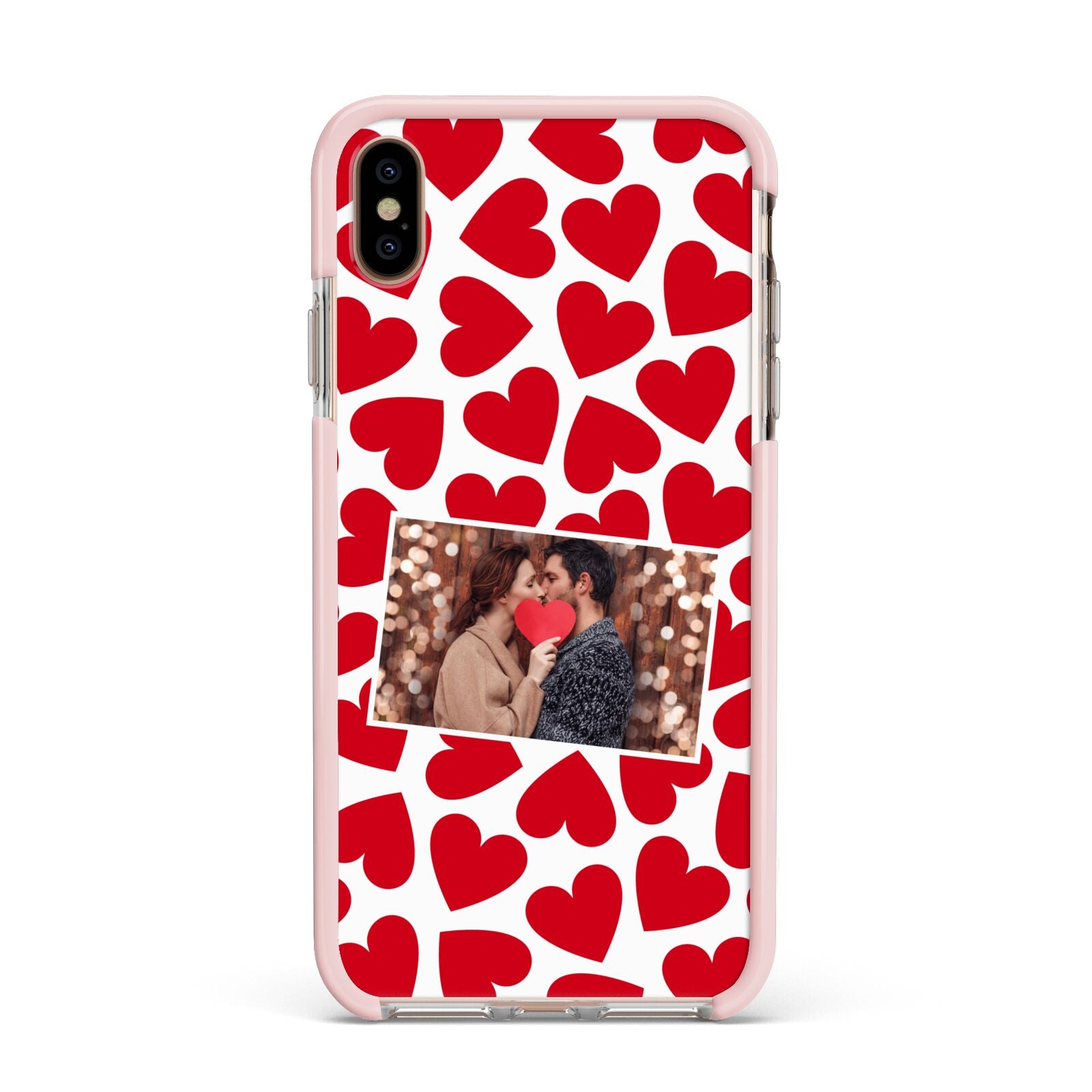 Valentines Day Heart Photo Personalised Apple iPhone Xs Max Impact Case Pink Edge on Gold Phone