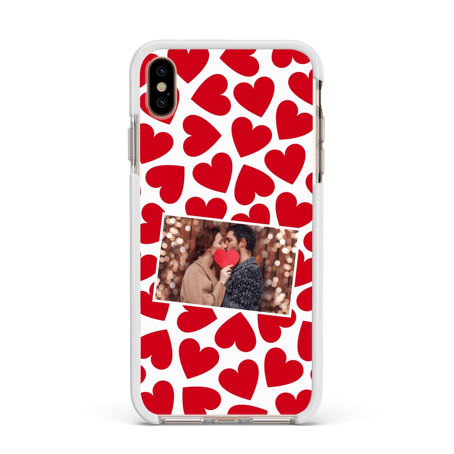 Valentines Day Heart Photo Personalised Apple iPhone Xs Max Impact Case White Edge on Gold Phone