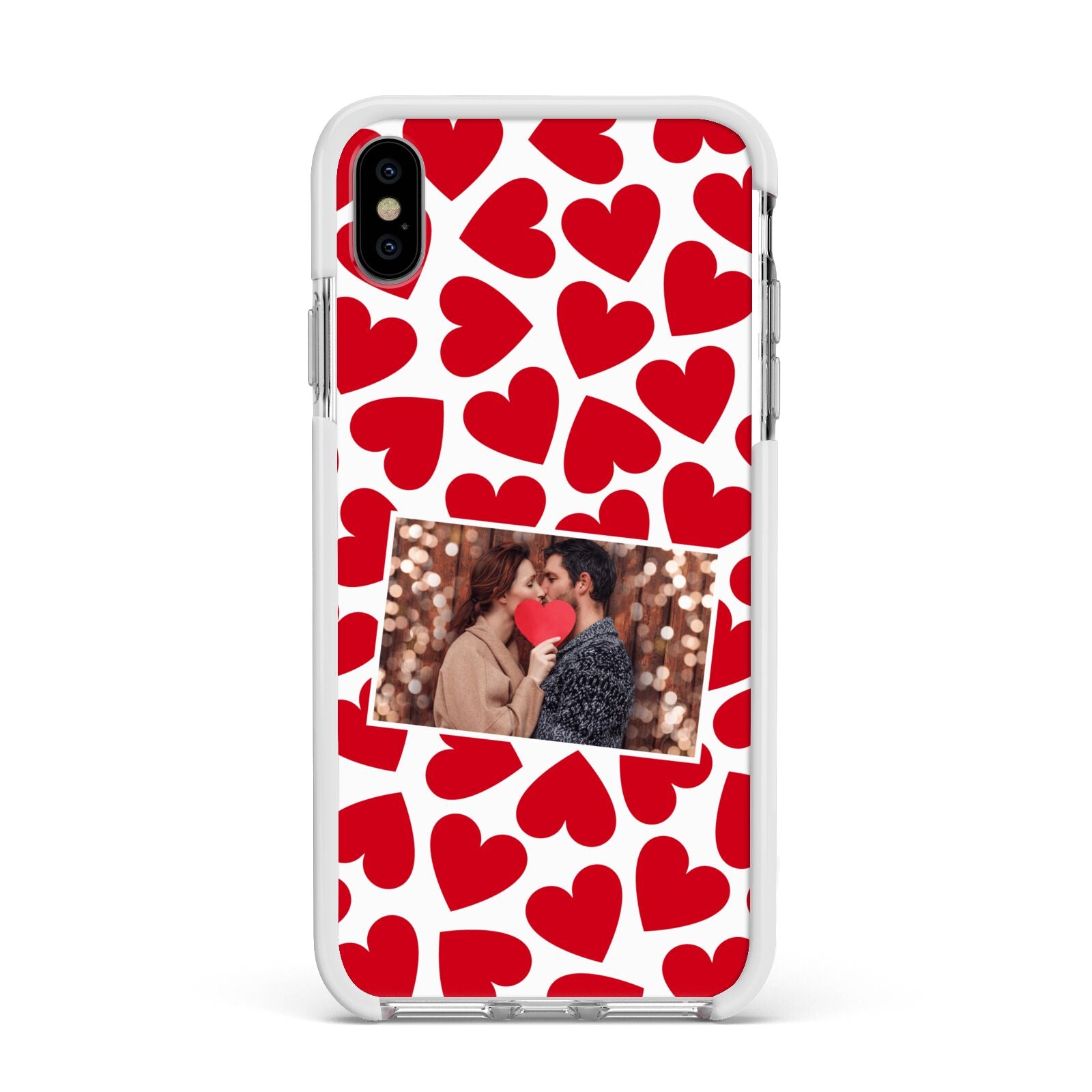 Valentines Day Heart Photo Personalised Apple iPhone Xs Max Impact Case White Edge on Silver Phone