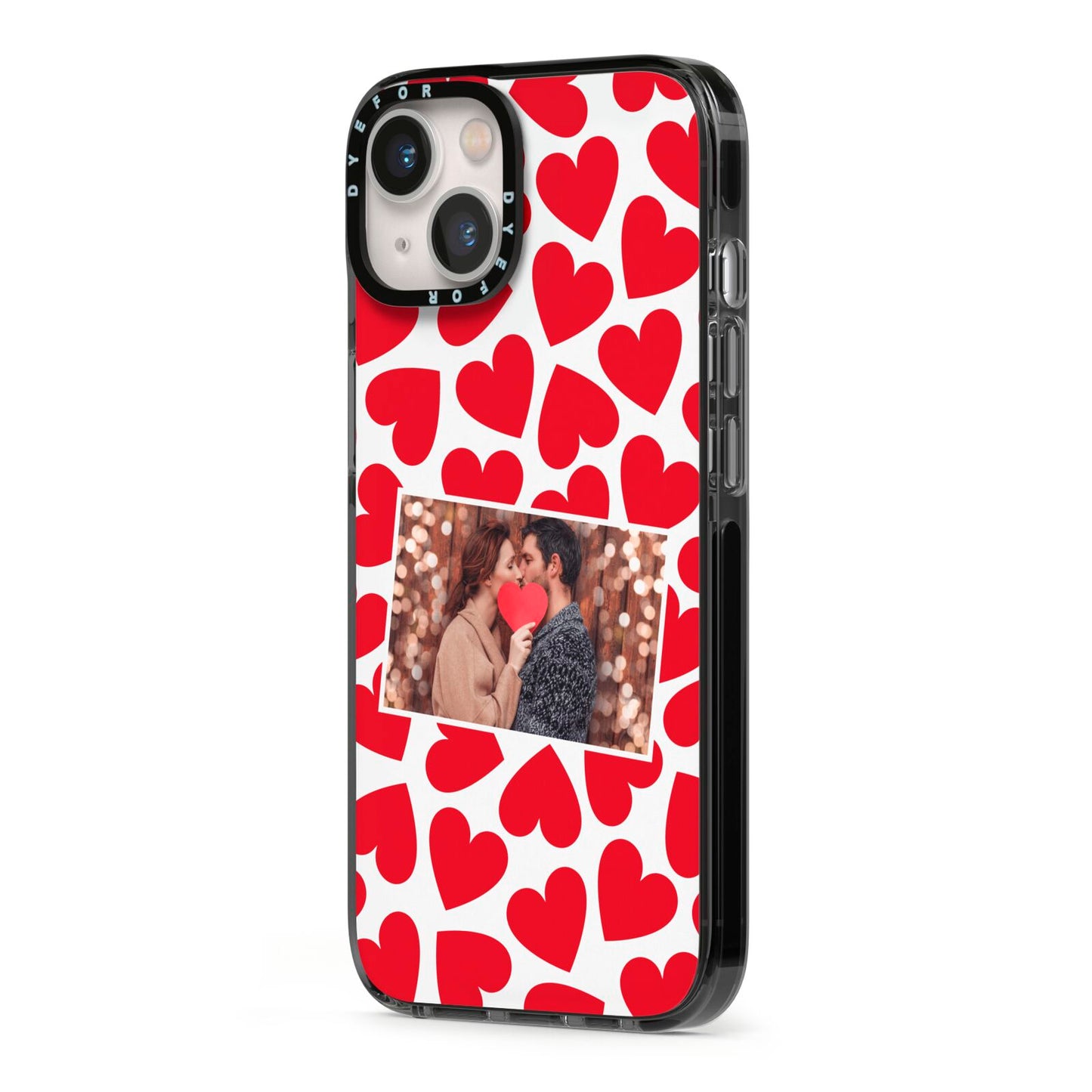 Valentines Day Heart Photo Personalised iPhone 13 Black Impact Case Side Angle on Silver phone