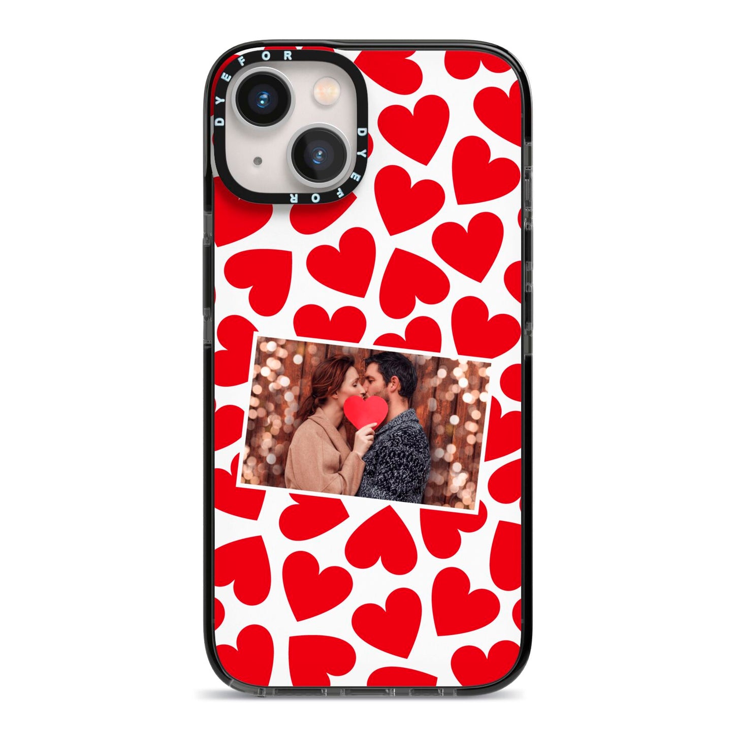 Valentines Day Heart Photo Personalised iPhone 13 Black Impact Case on Silver phone