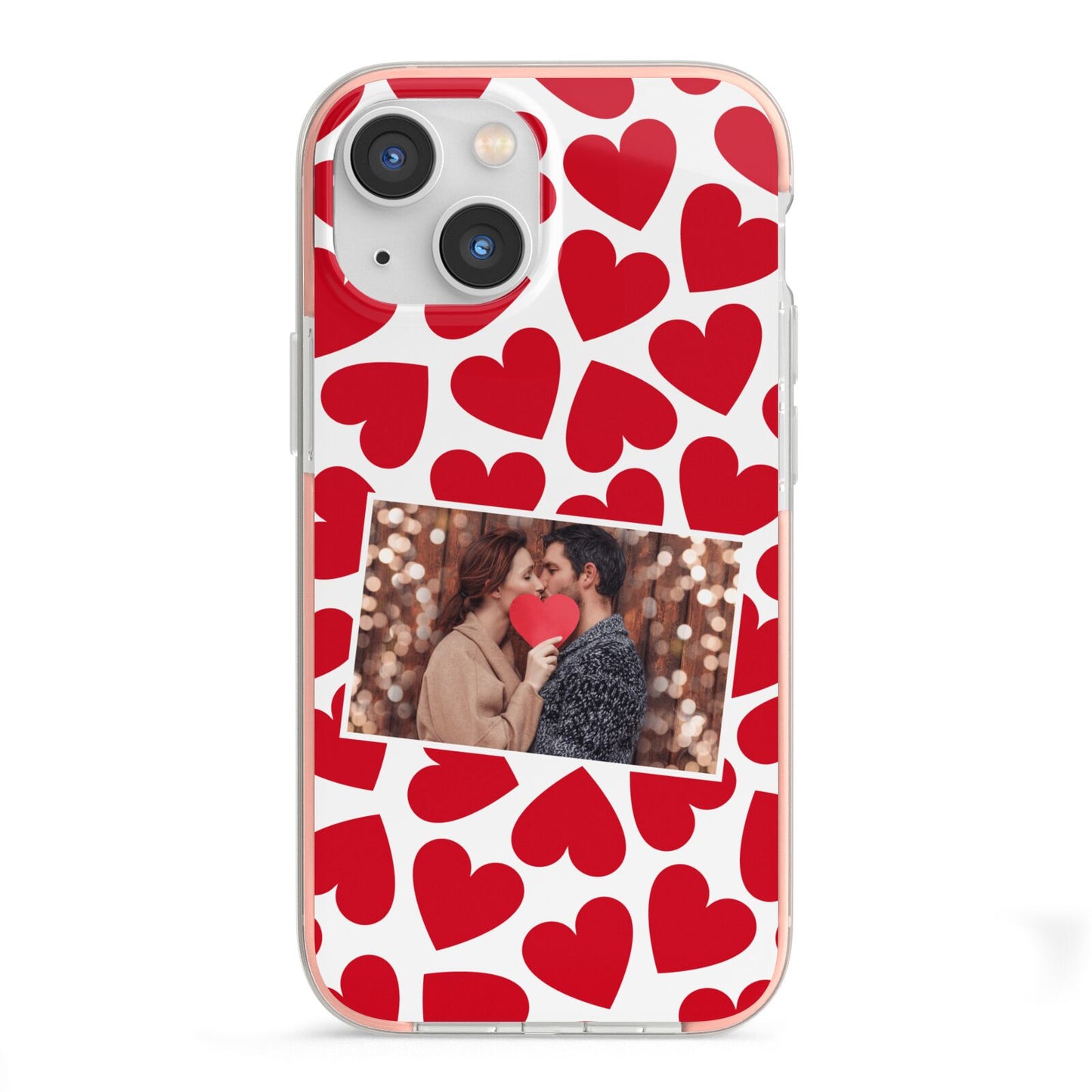 Valentines Day Heart Photo Personalised iPhone 13 Mini TPU Impact Case with Pink Edges