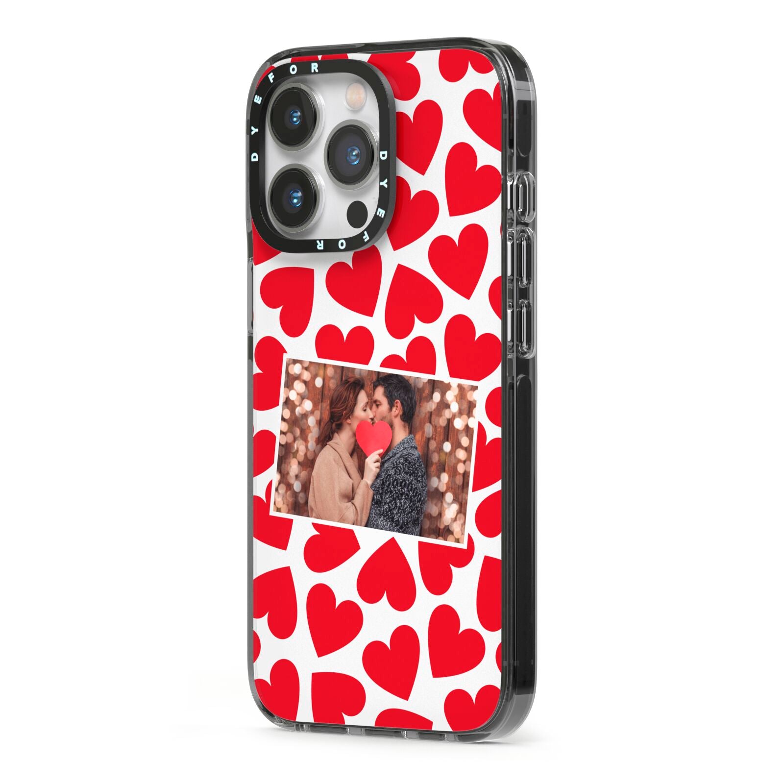 Valentines Day Heart Photo Personalised iPhone 13 Pro Black Impact Case Side Angle on Silver phone