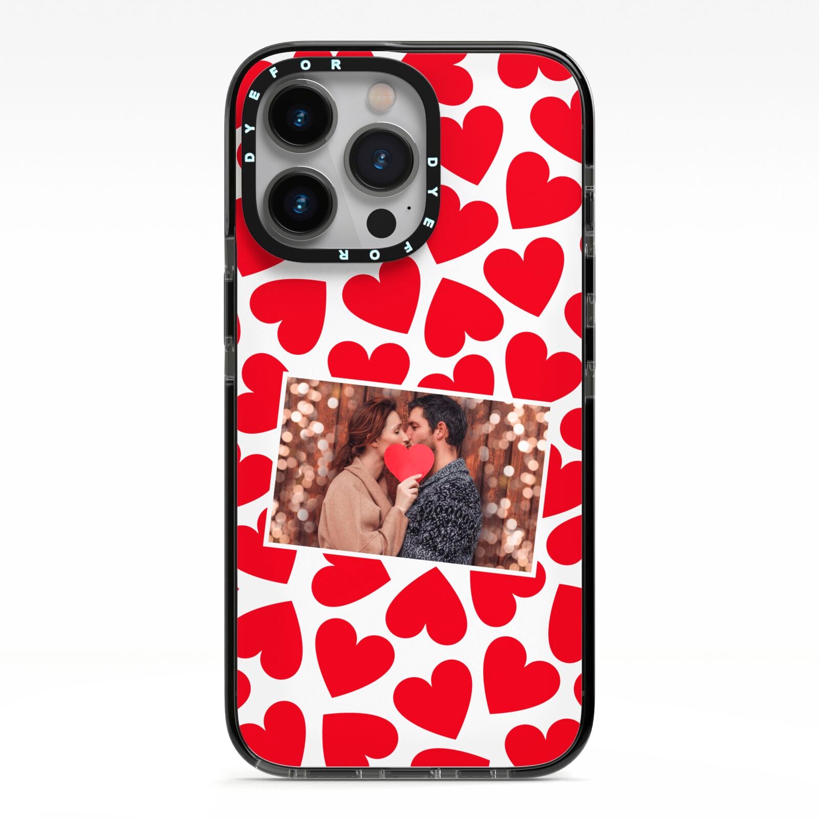 Valentines Day Heart Photo Personalised iPhone 13 Pro Black Impact Case on Silver phone