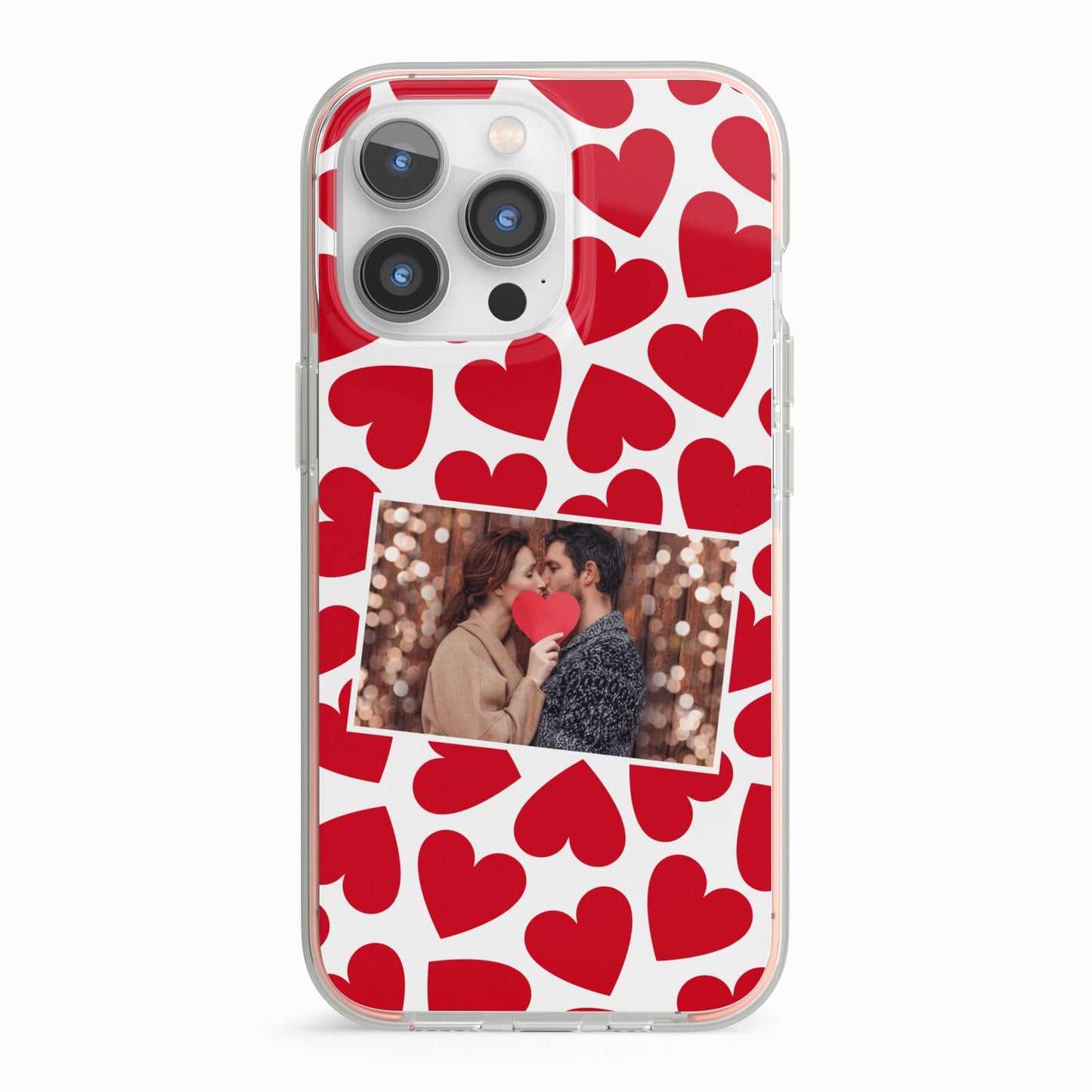 Valentines Day Heart Photo Personalised iPhone 13 Pro TPU Impact Case with Pink Edges
