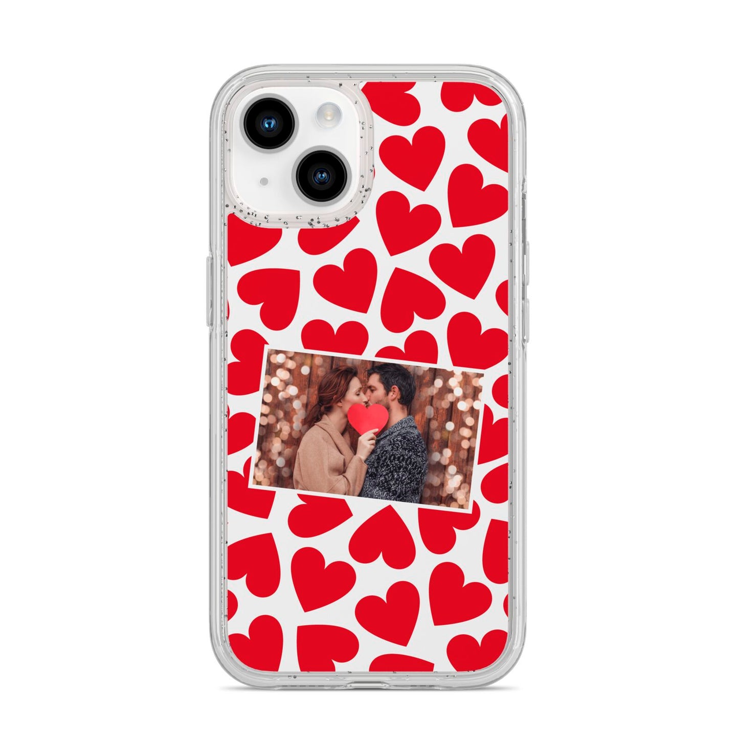 Valentines Day Heart Photo Personalised iPhone 14 Glitter Tough Case Starlight