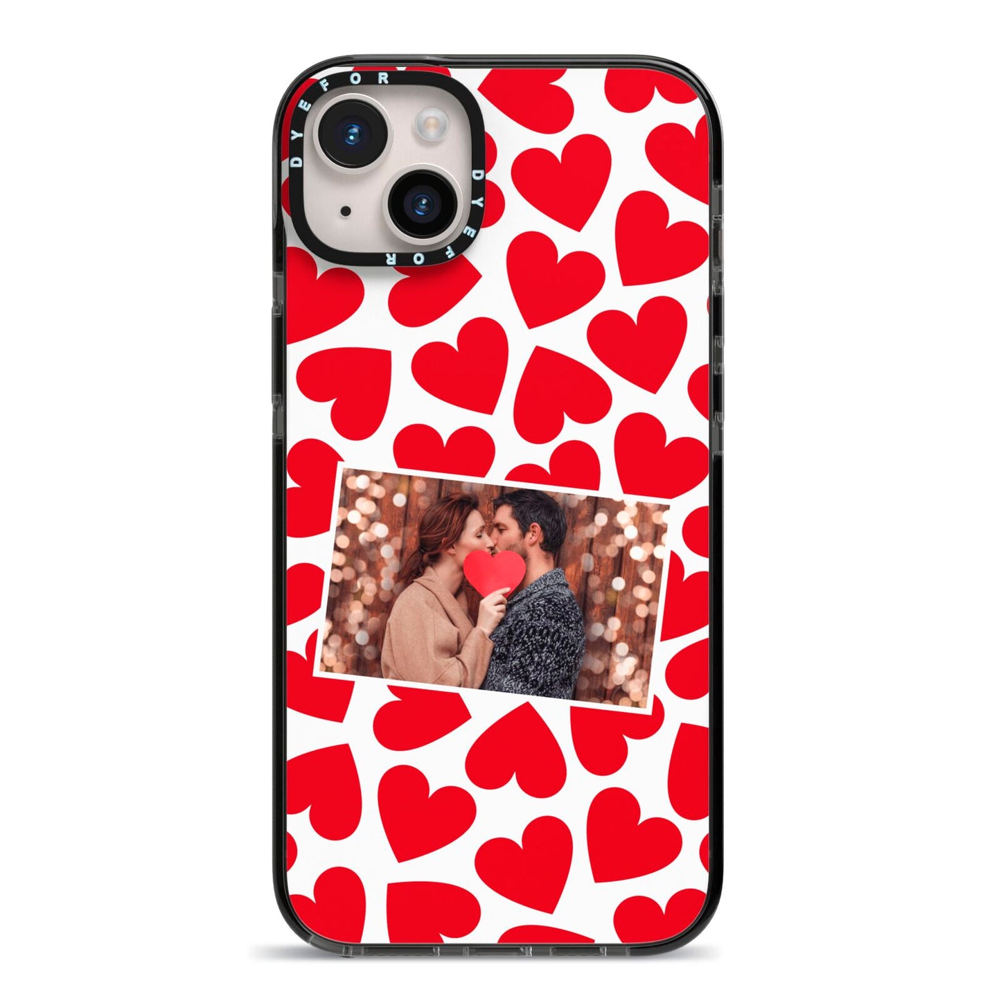 Valentines Day Heart Photo Personalised iPhone 14 Plus Black Impact Case on Silver phone