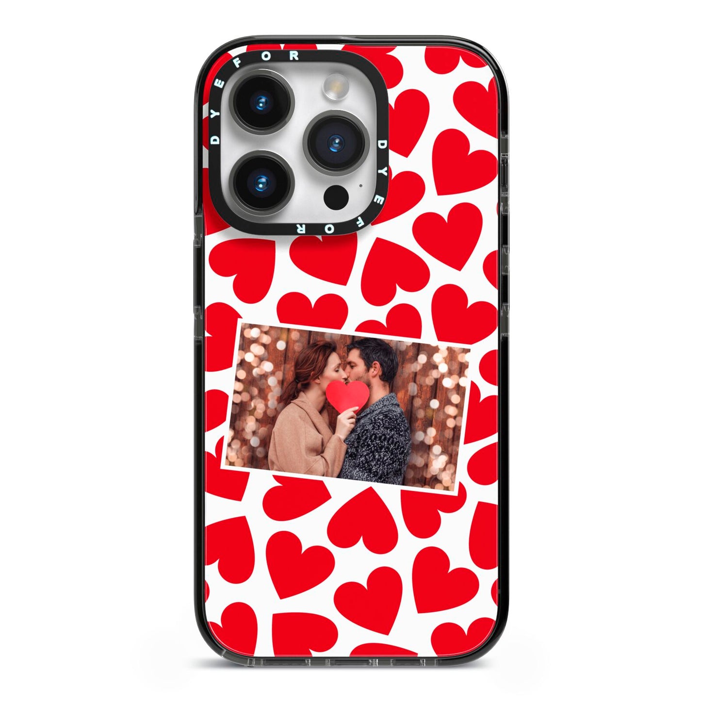 Valentines Day Heart Photo Personalised iPhone 14 Pro Black Impact Case on Silver phone