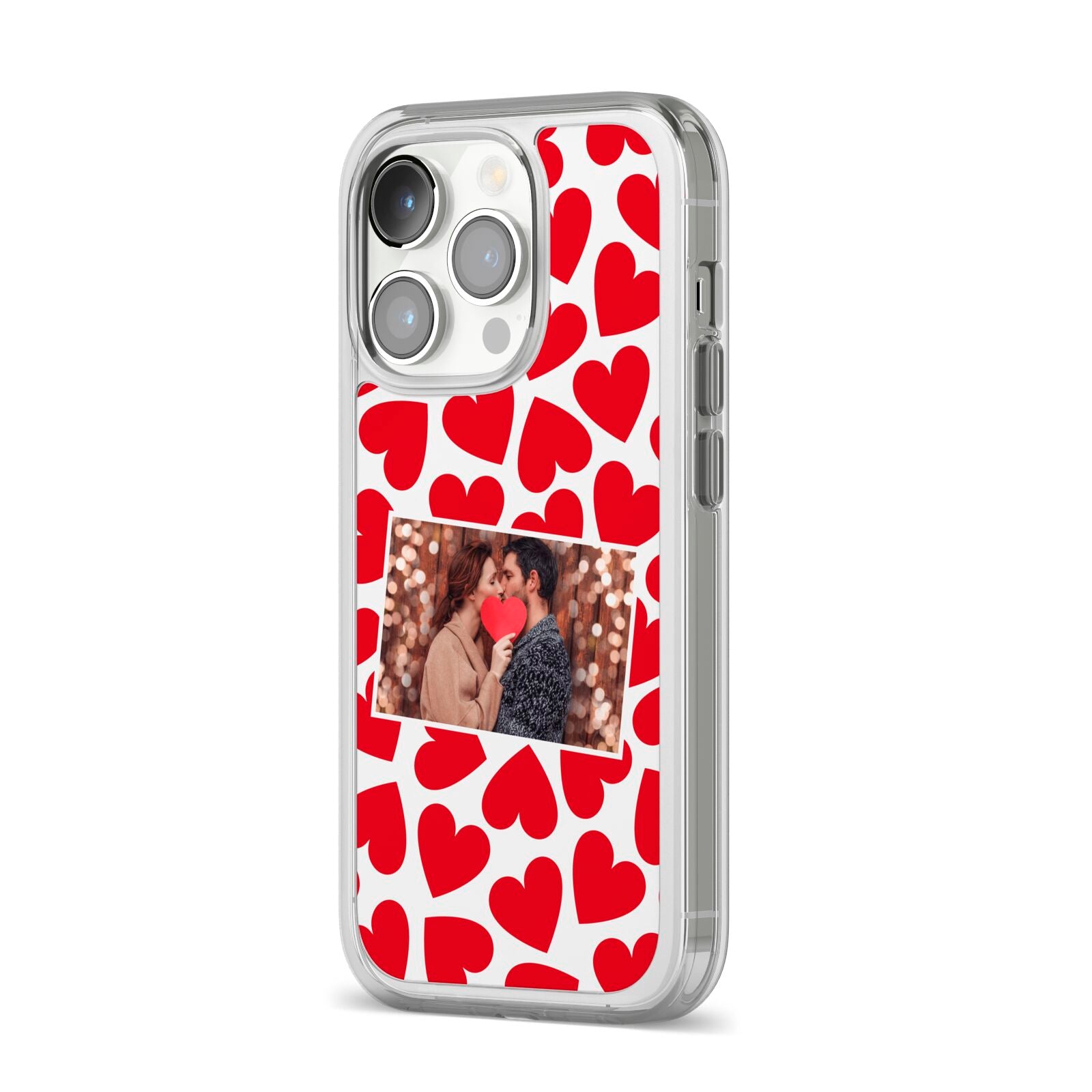 Valentines Day Heart Photo Personalised iPhone 14 Pro Clear Tough Case Silver Angled Image