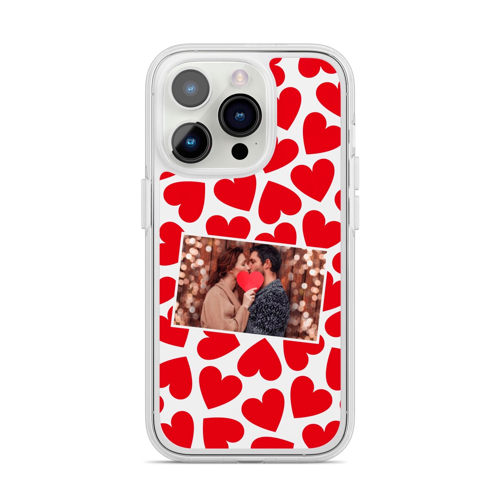Valentines Day Heart Photo Personalised iPhone 14 Pro Clear Tough Case Silver