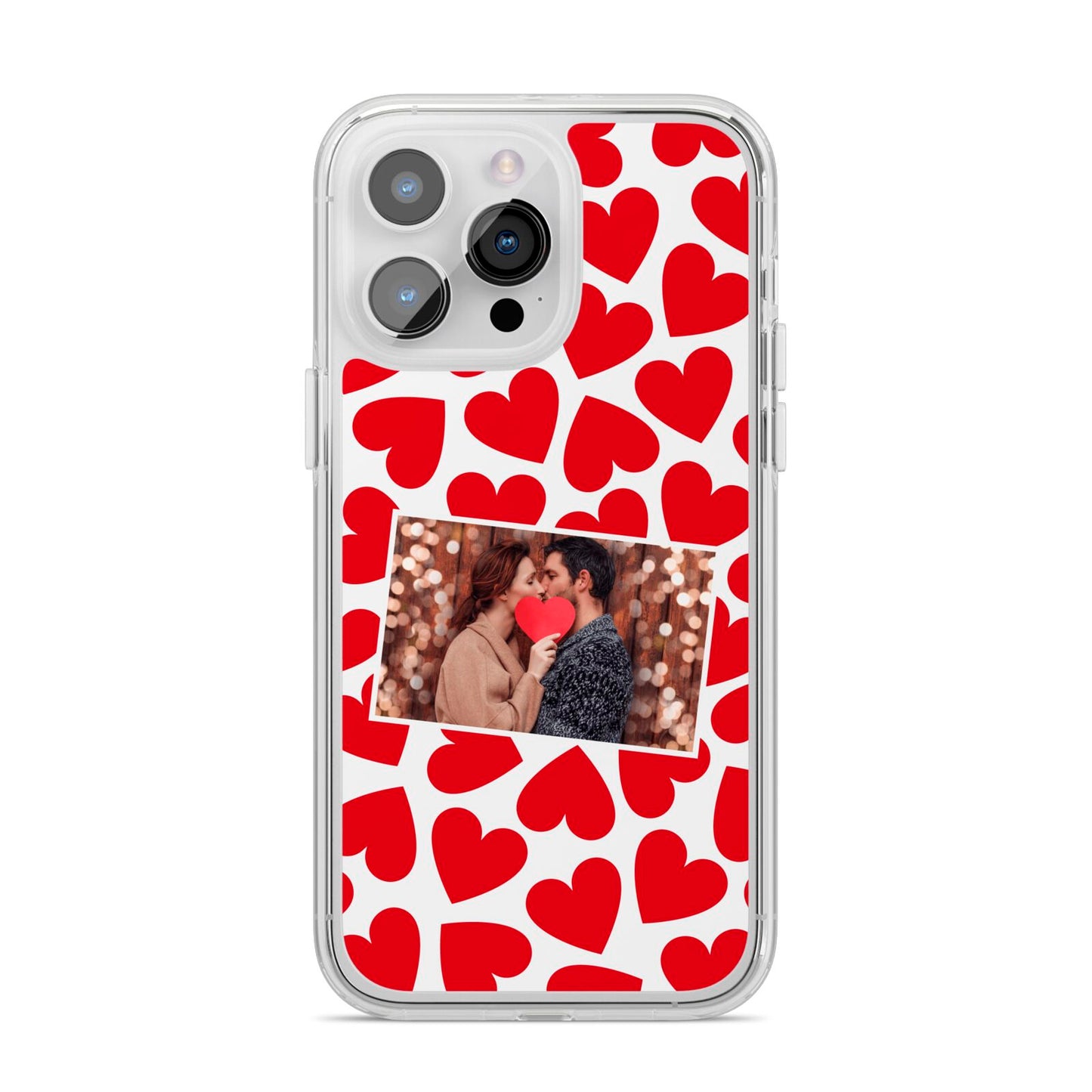 Valentines Day Heart Photo Personalised iPhone 14 Pro Max Clear Tough Case Silver