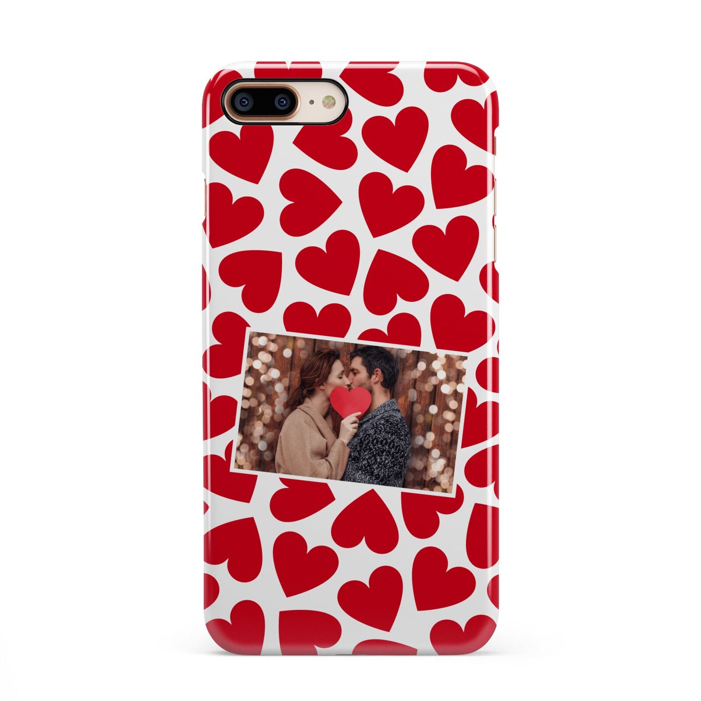 Valentines Day Heart Photo Personalised iPhone 8 Plus 3D Snap Case on Gold Phone